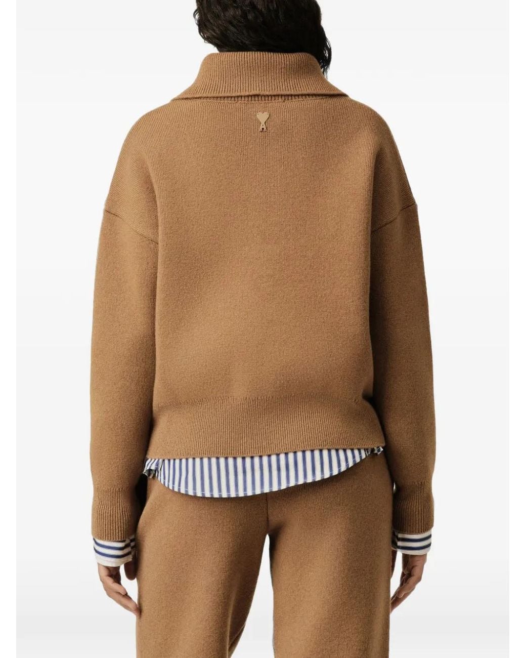 AMI Brown Buttoned High-Collar Sweater