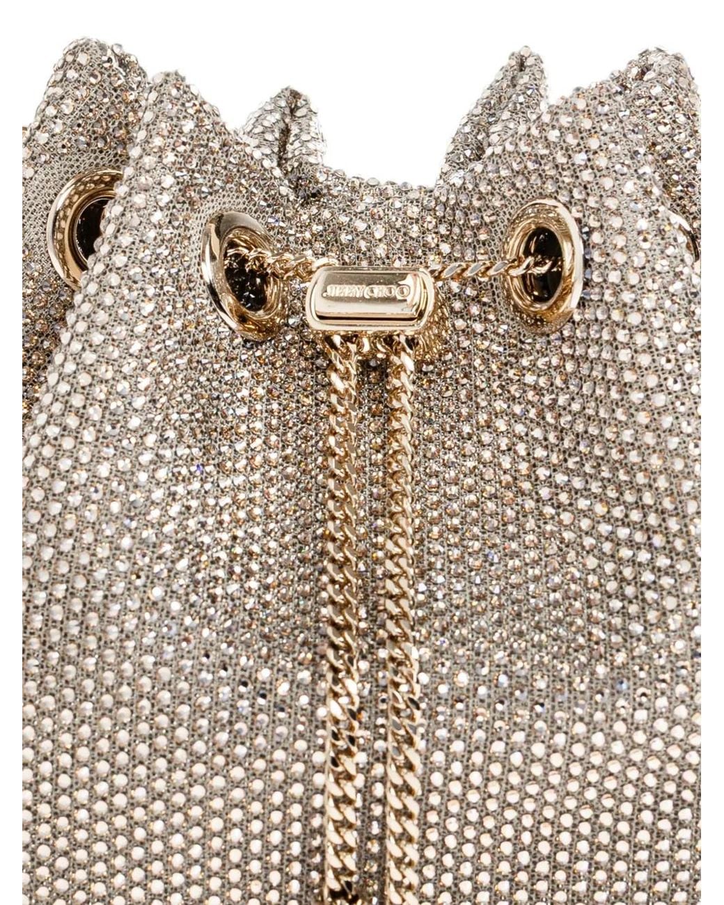 Jimmy Choo Natural Bon Bon Crystal-Embellished Bucket Bag