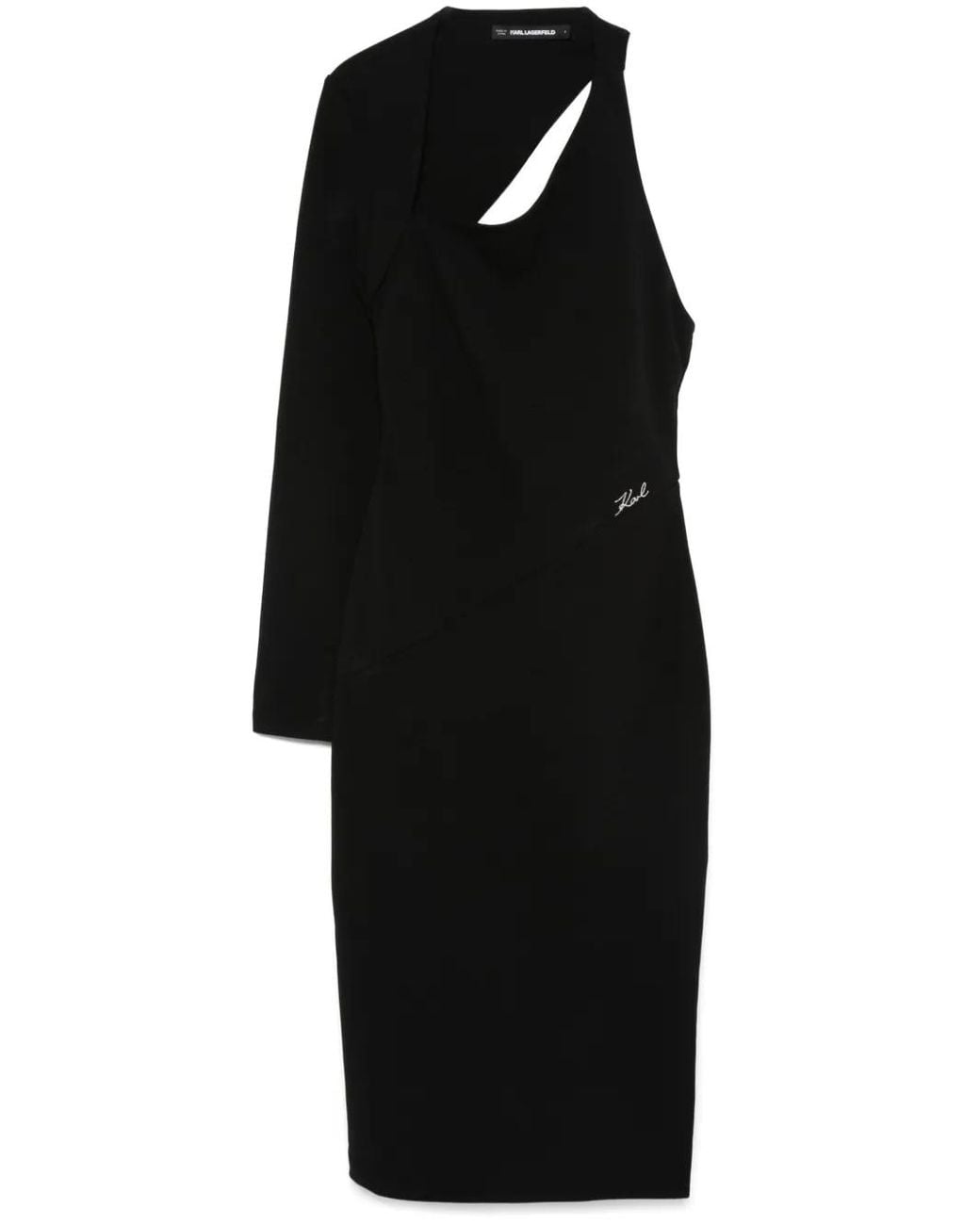 Karl Lagerfeld Black Asymmetric Jersey Midi Dress
