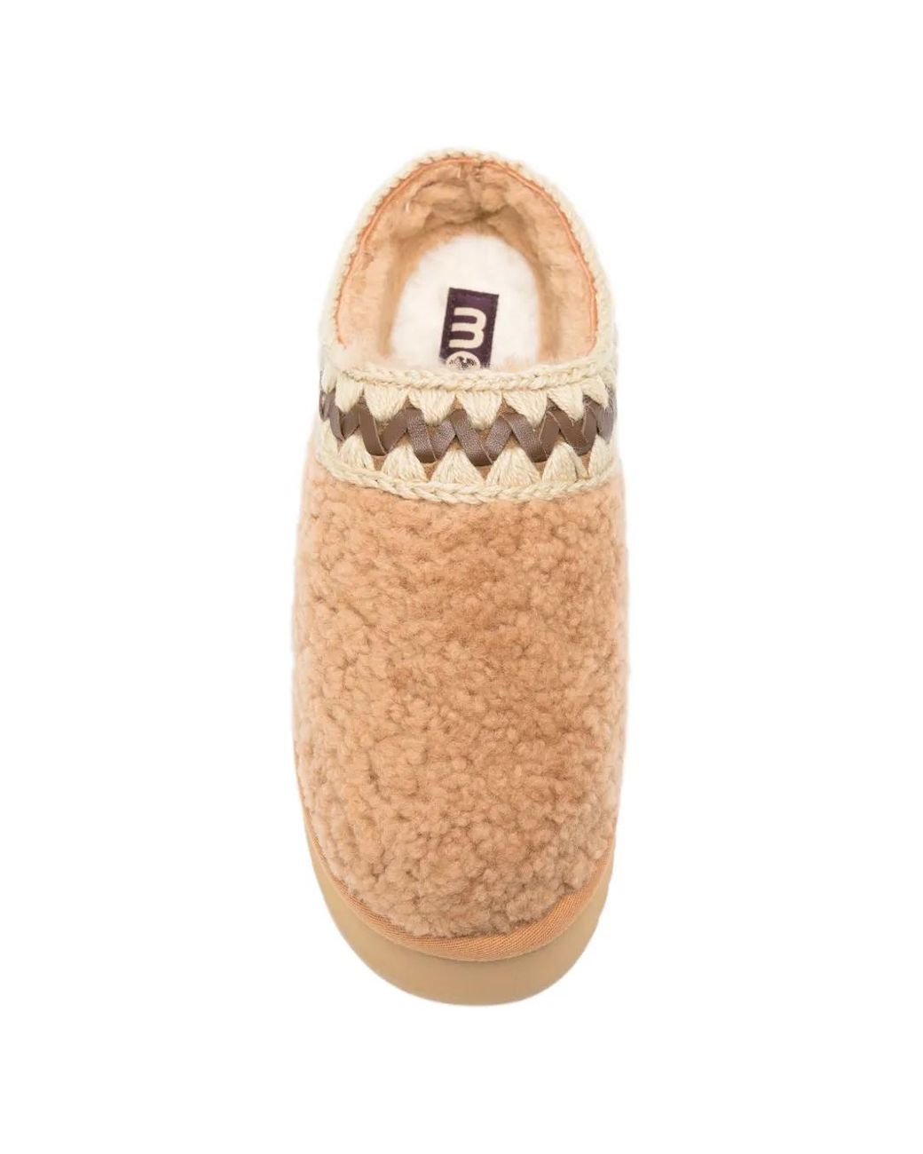 Mou Natural Crochet-Trim Shearling Mules