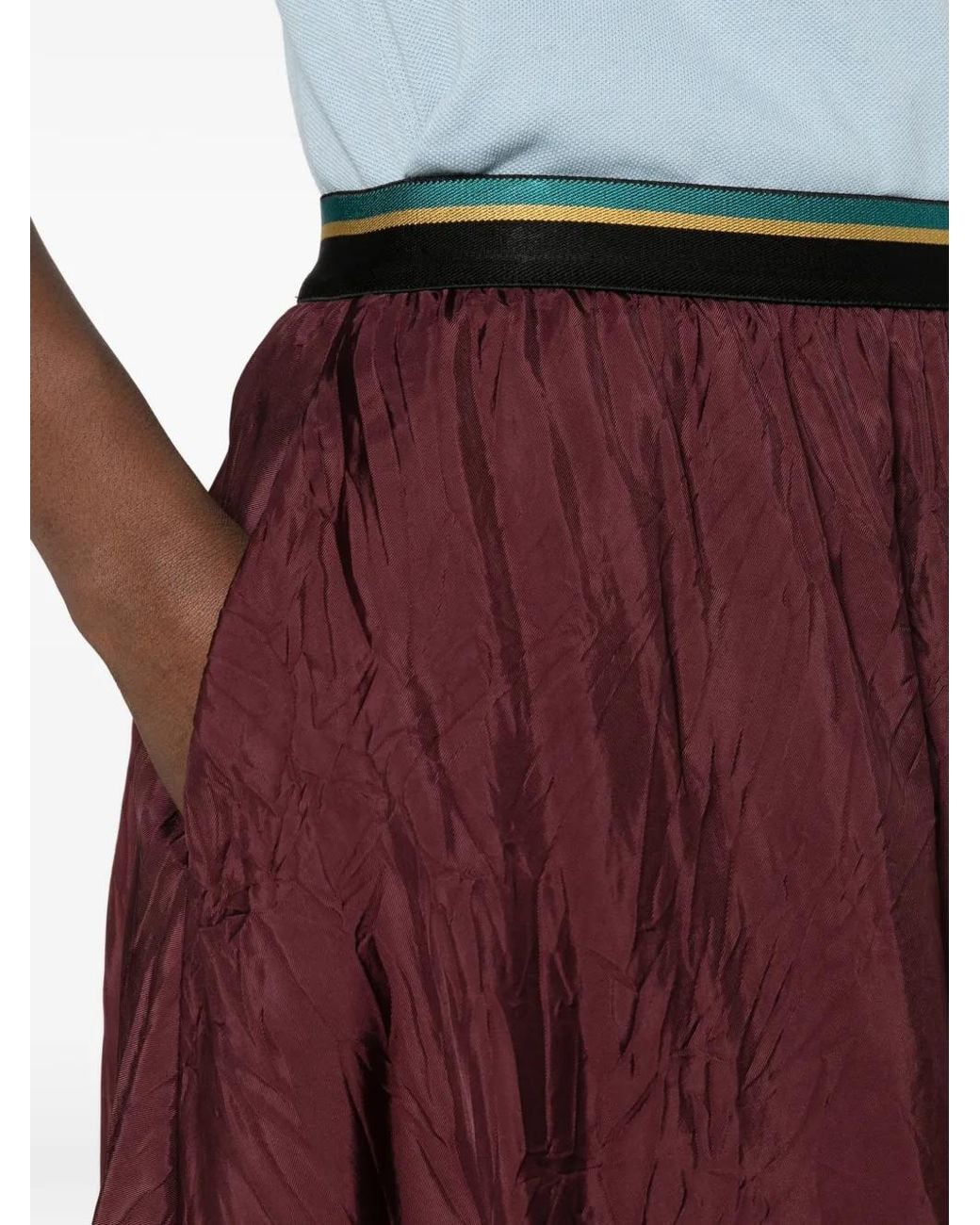 Plan C Purple Crinkled-Finish Elasticated-Waistband Midi Skirt