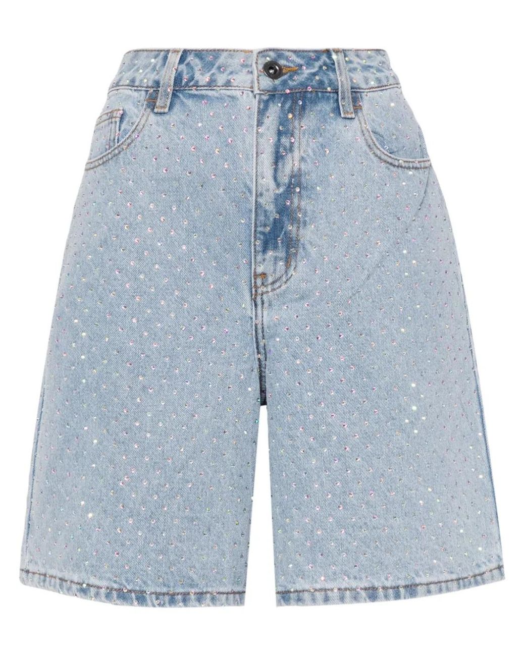 Self-Portrait Blue Denim Bermuda Shorts With Rhin