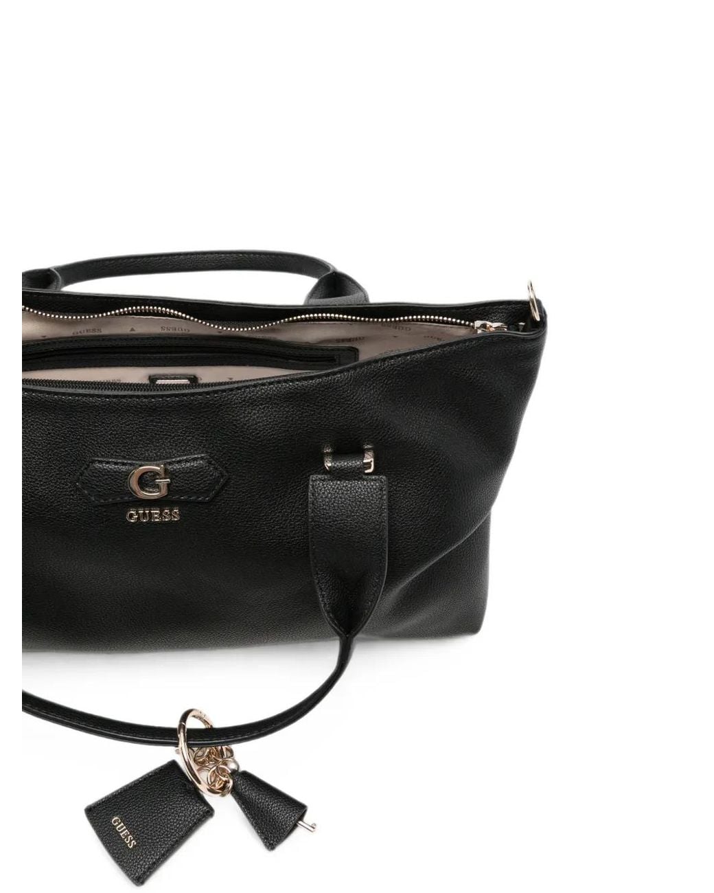 Guess Black Sac À Main Grainé À Plaque Logo