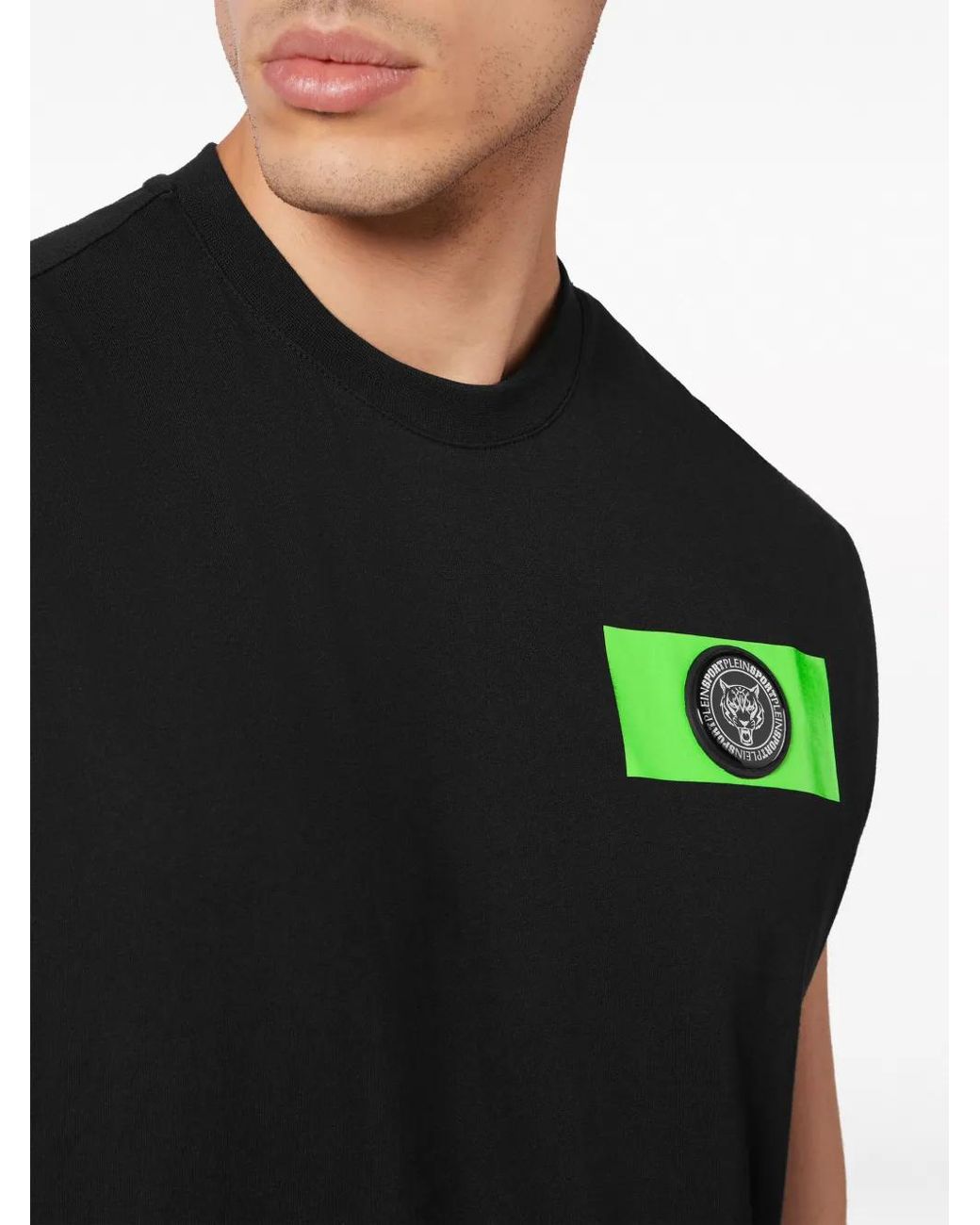 Philipp Plein Black Logo-Plaque Cotton Tank Top for men