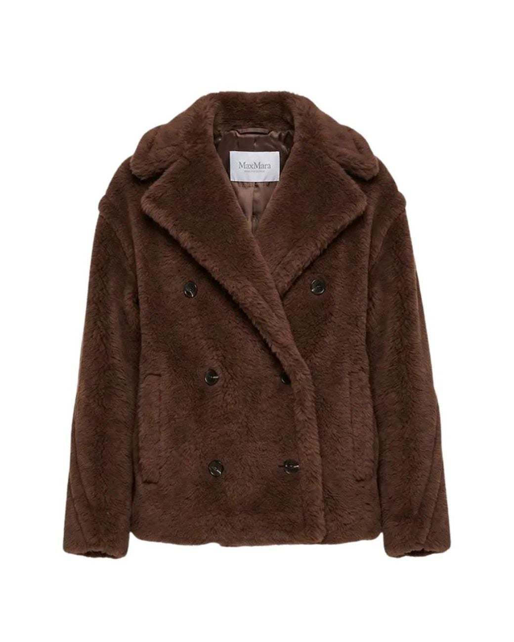 Max Mara Brown Alcuno Double-Breasted Faux-Fur Jacket