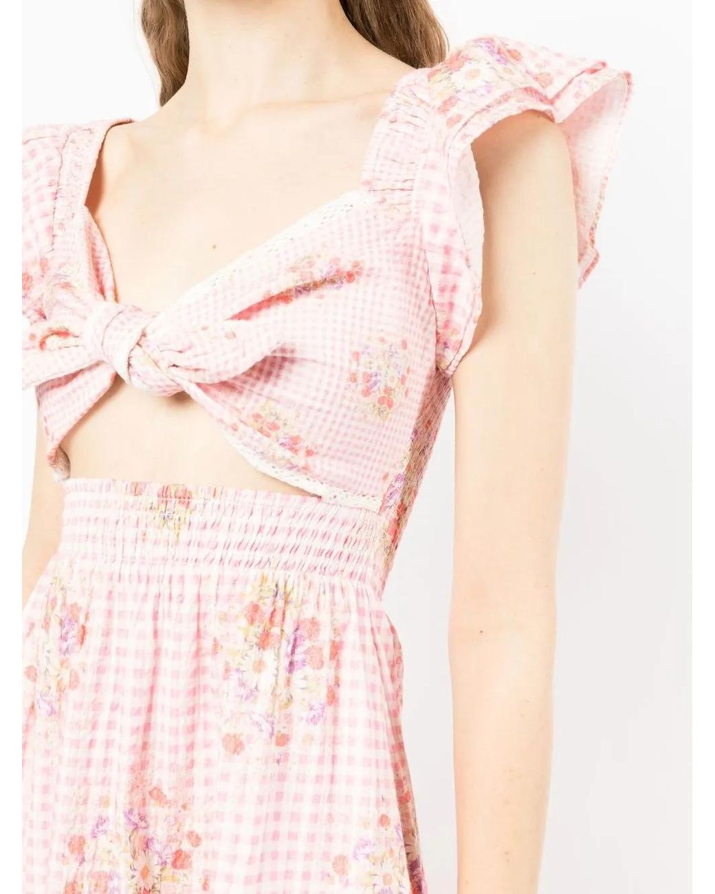 LoveShackFancy Pink Blumiges Midikleid