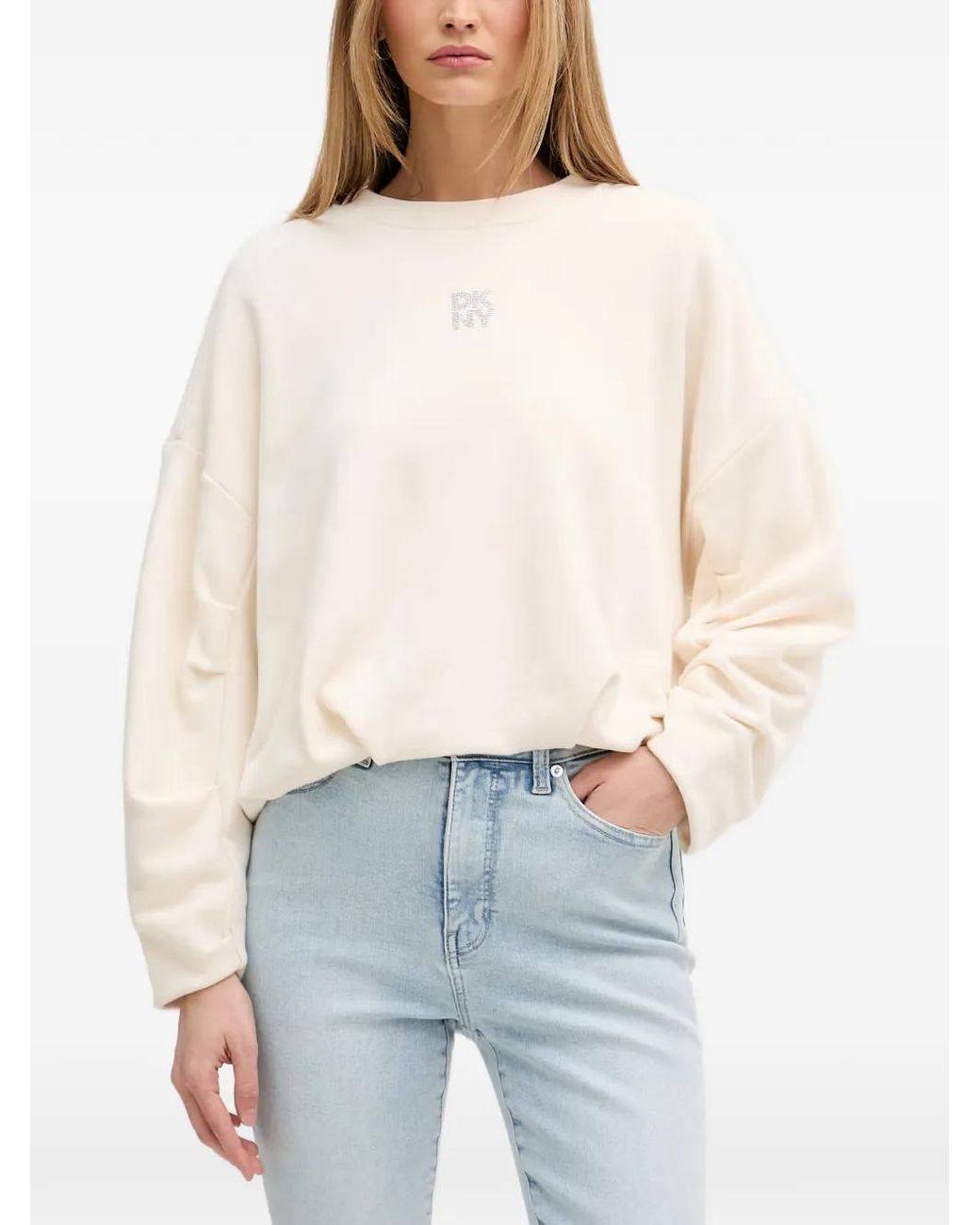 DKNY White Rhinestone-Logo Sweatshirt