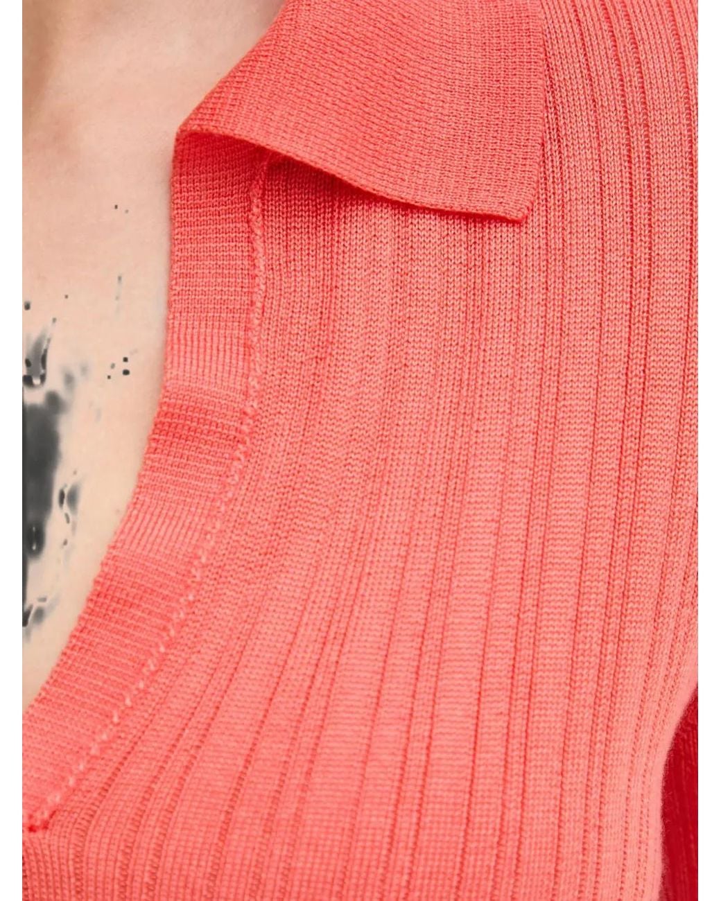 Benetton Orange Ribbed Collar Polo Top