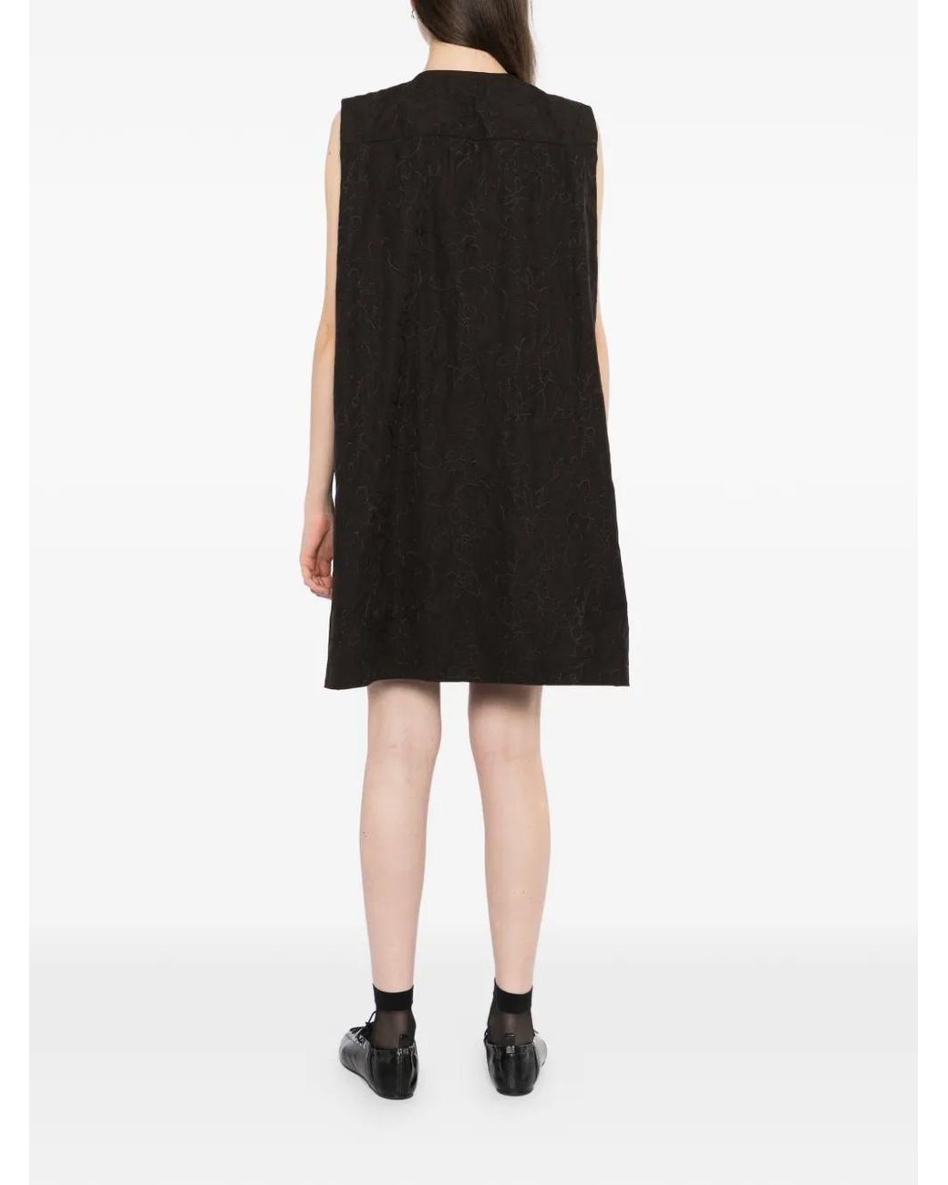 JNBY Black Floral-Embroidered Drawstring Dress