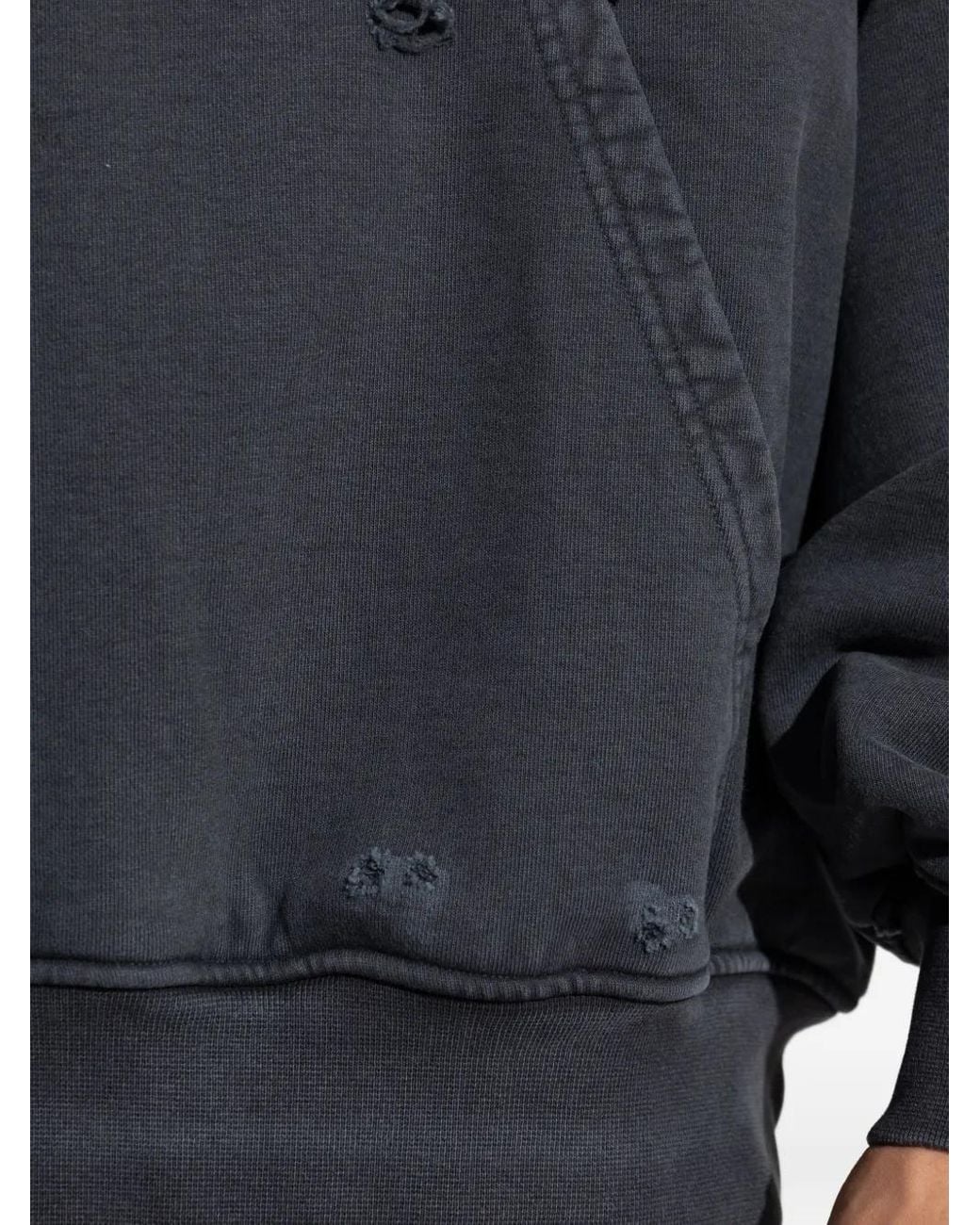 M I S B H V Blue Graphic-Print Distressed Cotton Hoodie for men