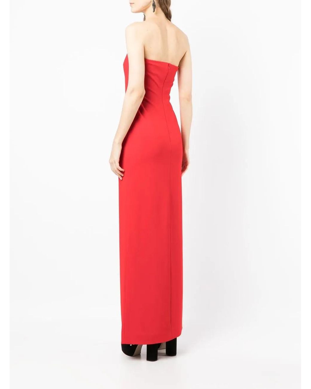 Solace London Red Bysha Strapless Stretch-Crepe Maxi Dress