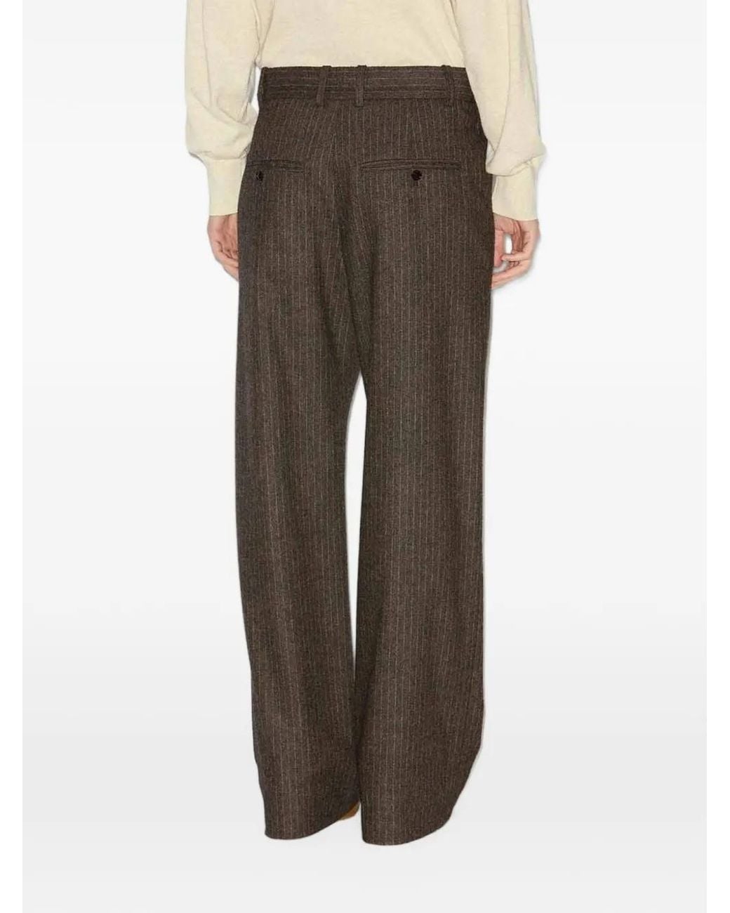 Isabel Marant Gray Wide-Leg Trousers With Vertical Pinstripes