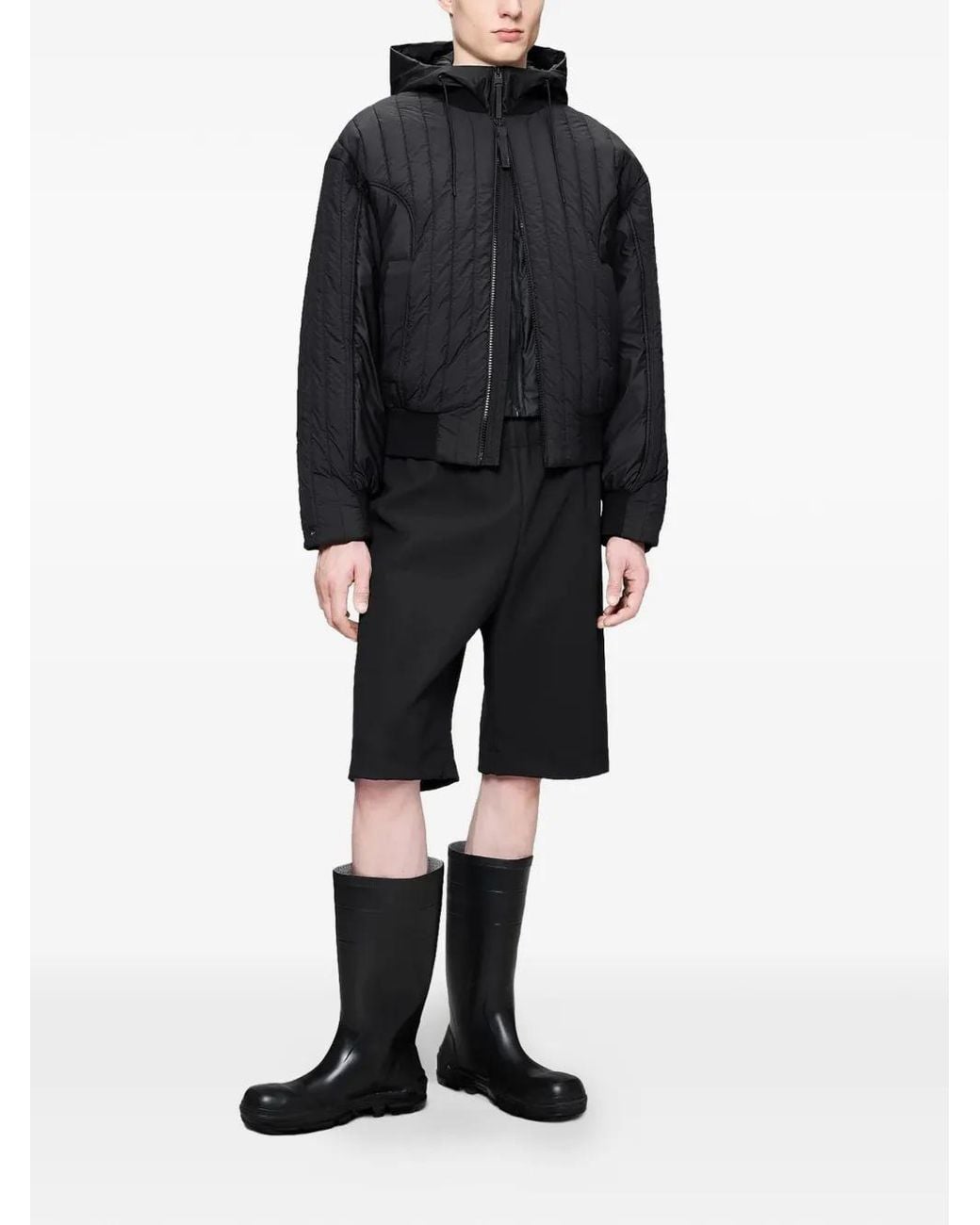Rains Black Quilted Bomber Jacket