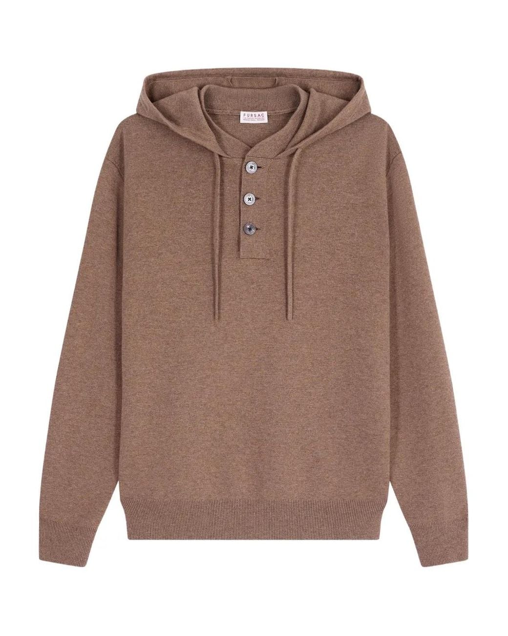 Fursac Brown Button-Placket Knitted Hoodie for men