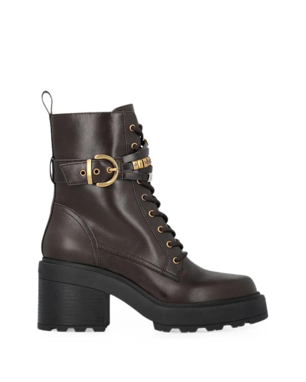 Pinko Black Deep Leather Ankle Boots With-Tone Accents
