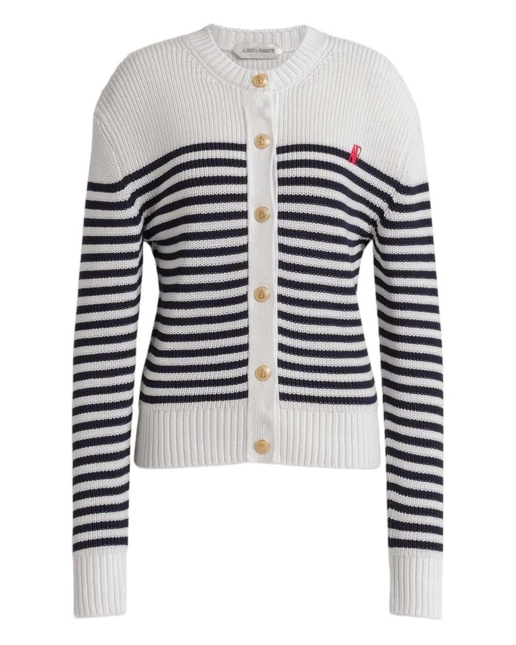 Alberta Ferretti White Striped Buttoned Cardigan
