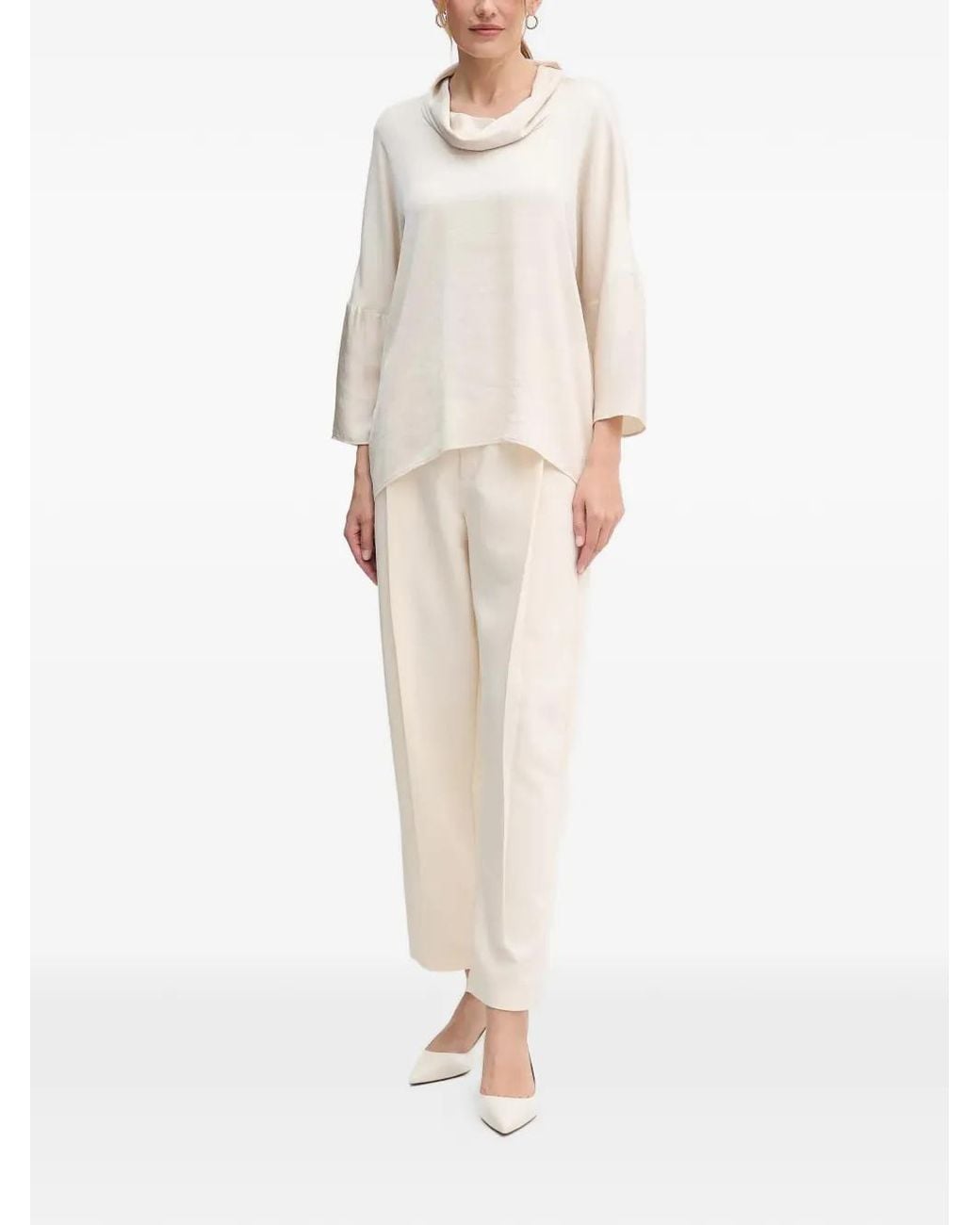 Joseph Ribkoff White Cowl-Neck Button Blouse