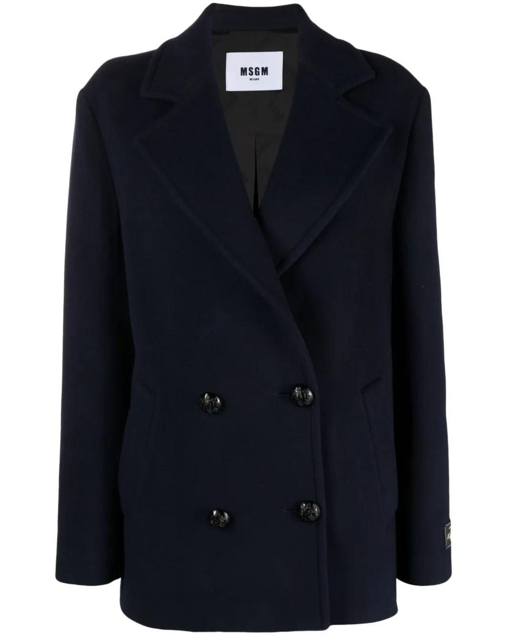 MSGM Blue Double-Breasted Logo-Patch Jacket