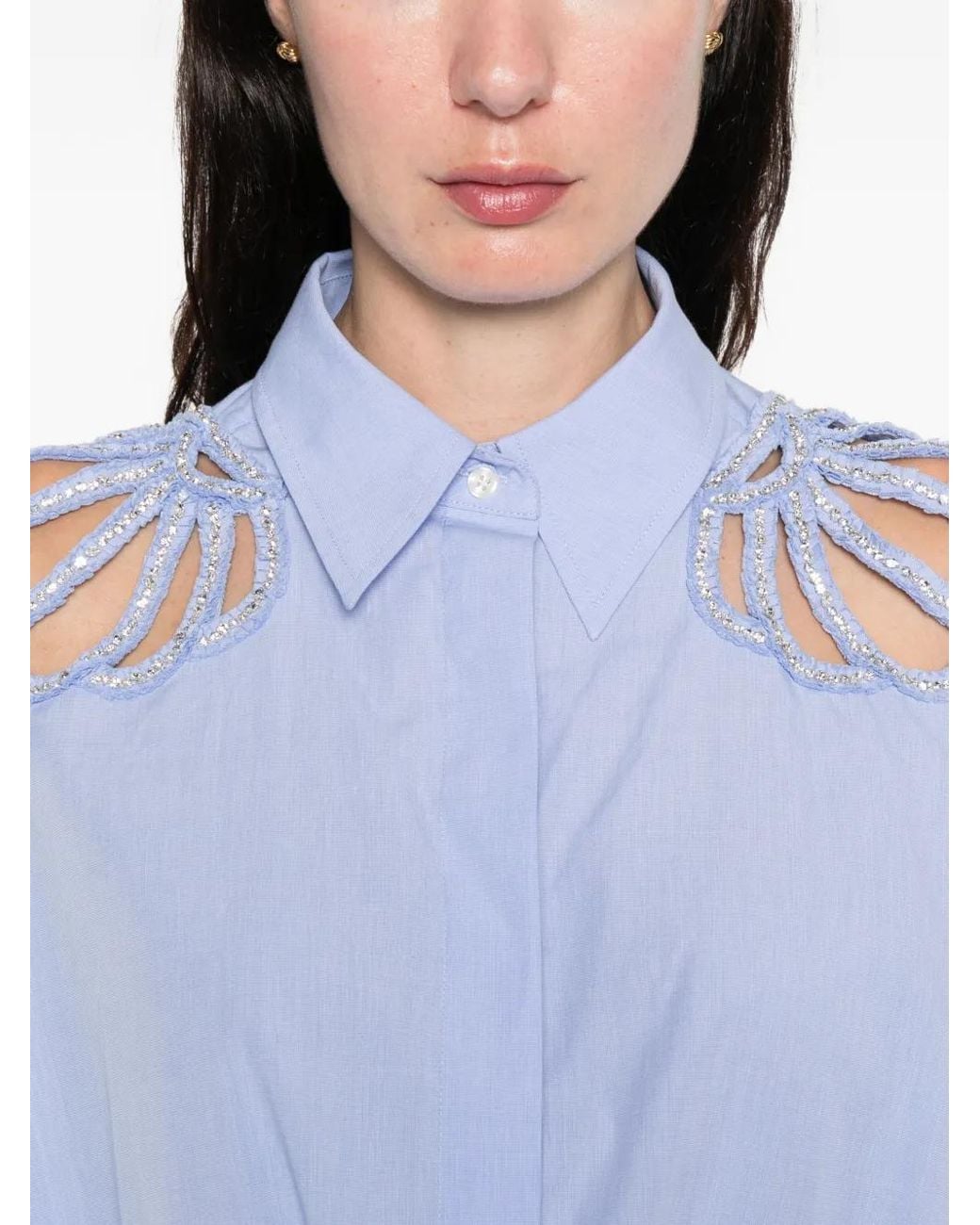 Sandro Blue Embroidered Cotton Shirt