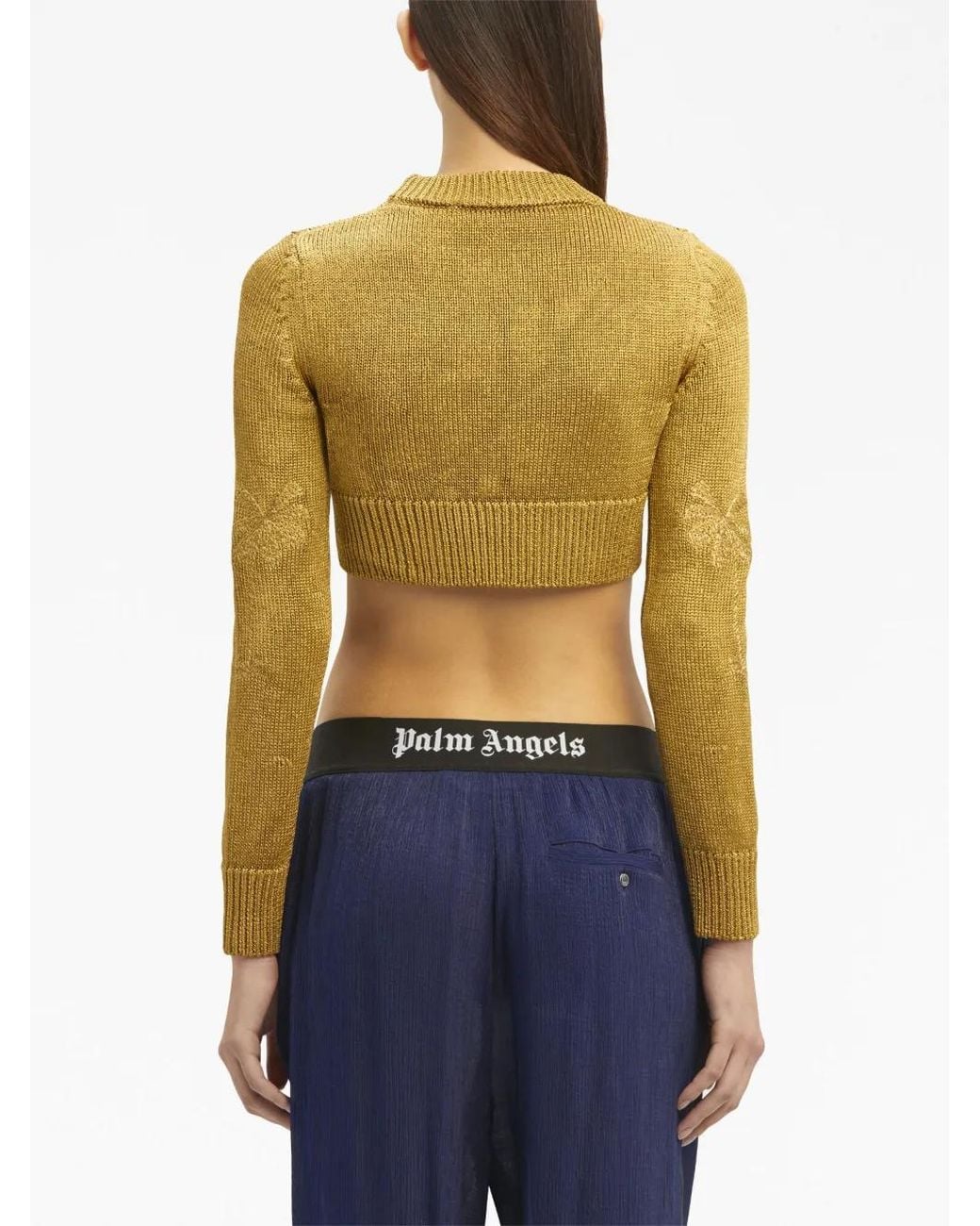 Palm Angels Yellow Cropped Laminated Jumper