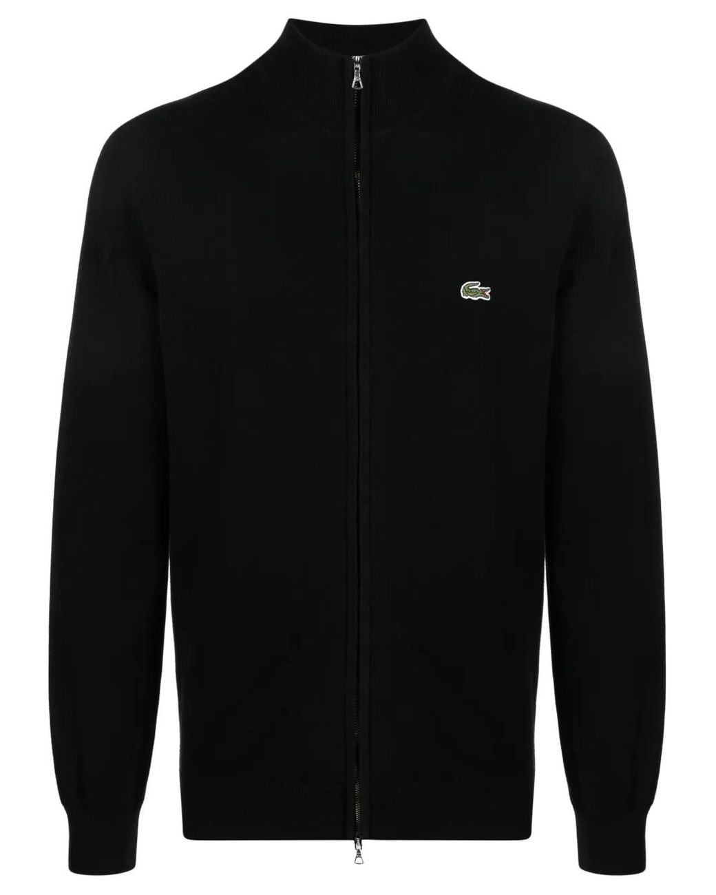 Lacoste Black Logo-Patch Zip-Up Cardigan for men