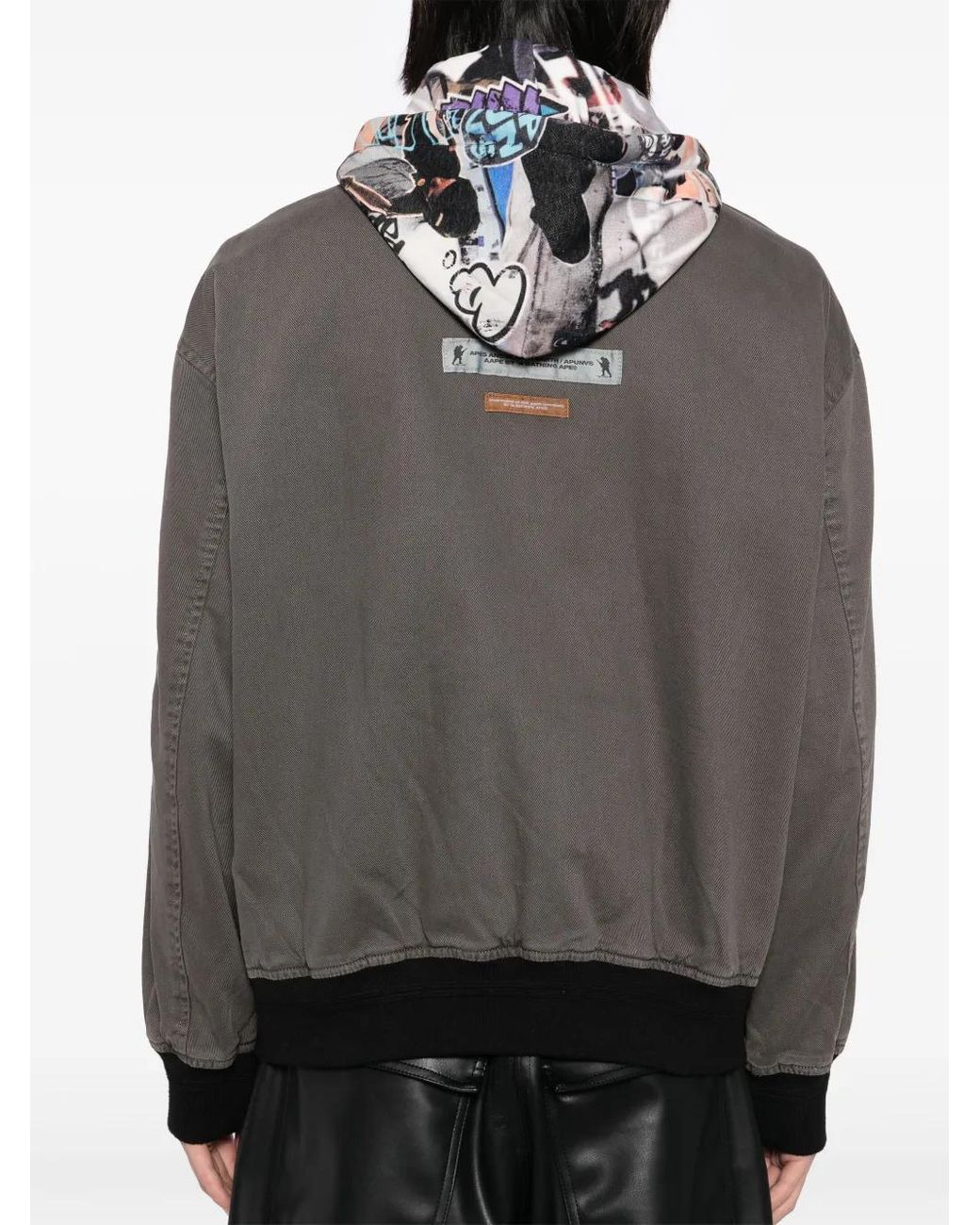 Aape By A Bathing Ape Gray Logo-Graffiti-Print Hooded Jacket for men