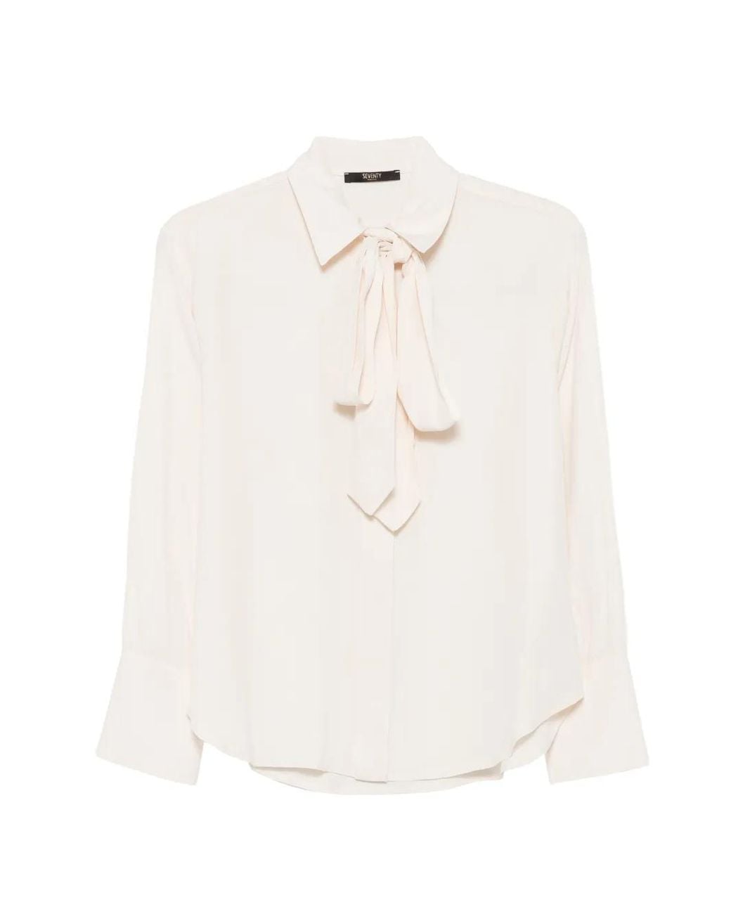 Seventy White Pussy-Bow Long-Sleeve Blouse