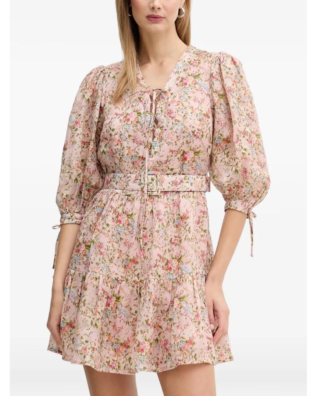 Silvian Heach Pink Floral Belted Mini Dress