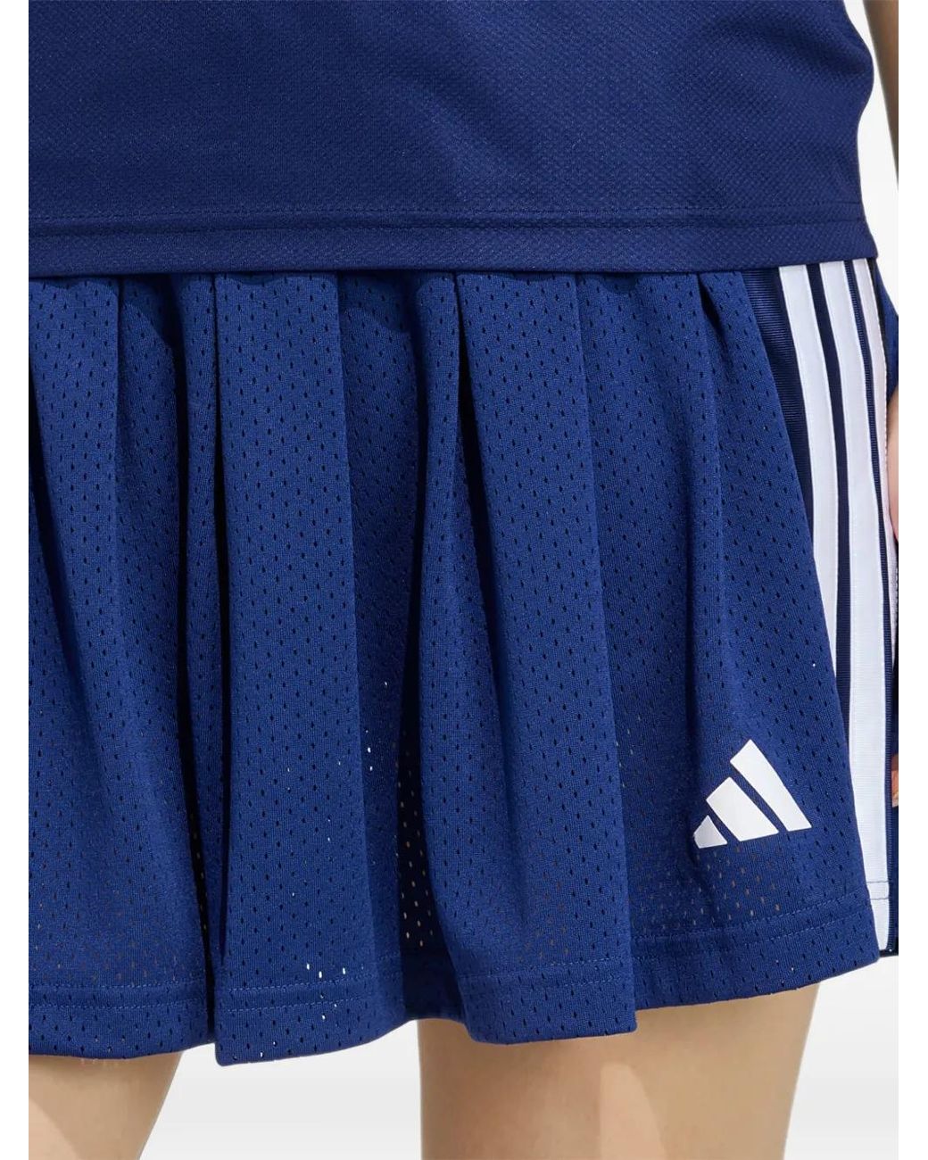 Adidas Blue Pleated Mesh-Knit Mini Skirt