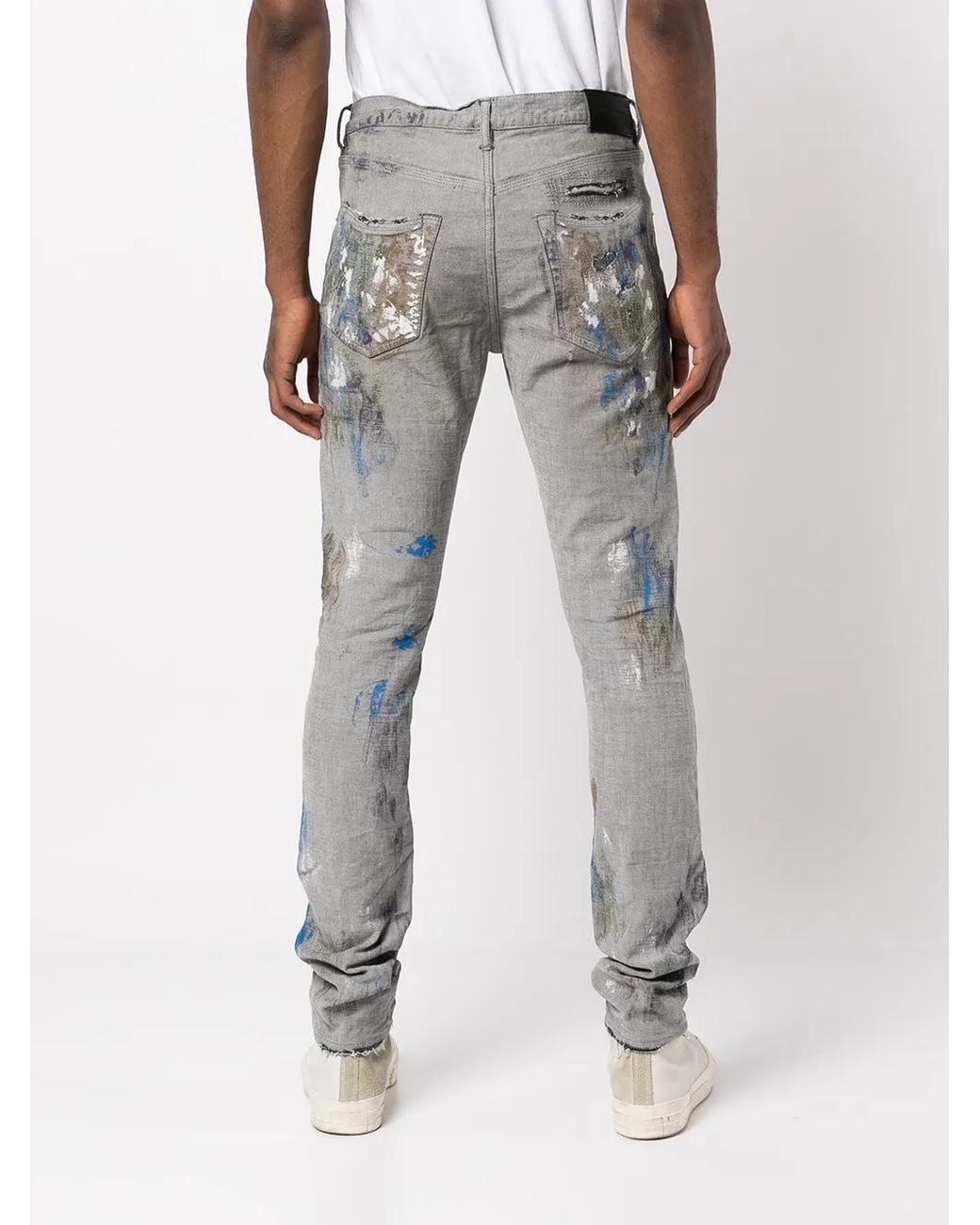 Purple Brand Gray Paint-Splattered Slim-Fit Jeans for men