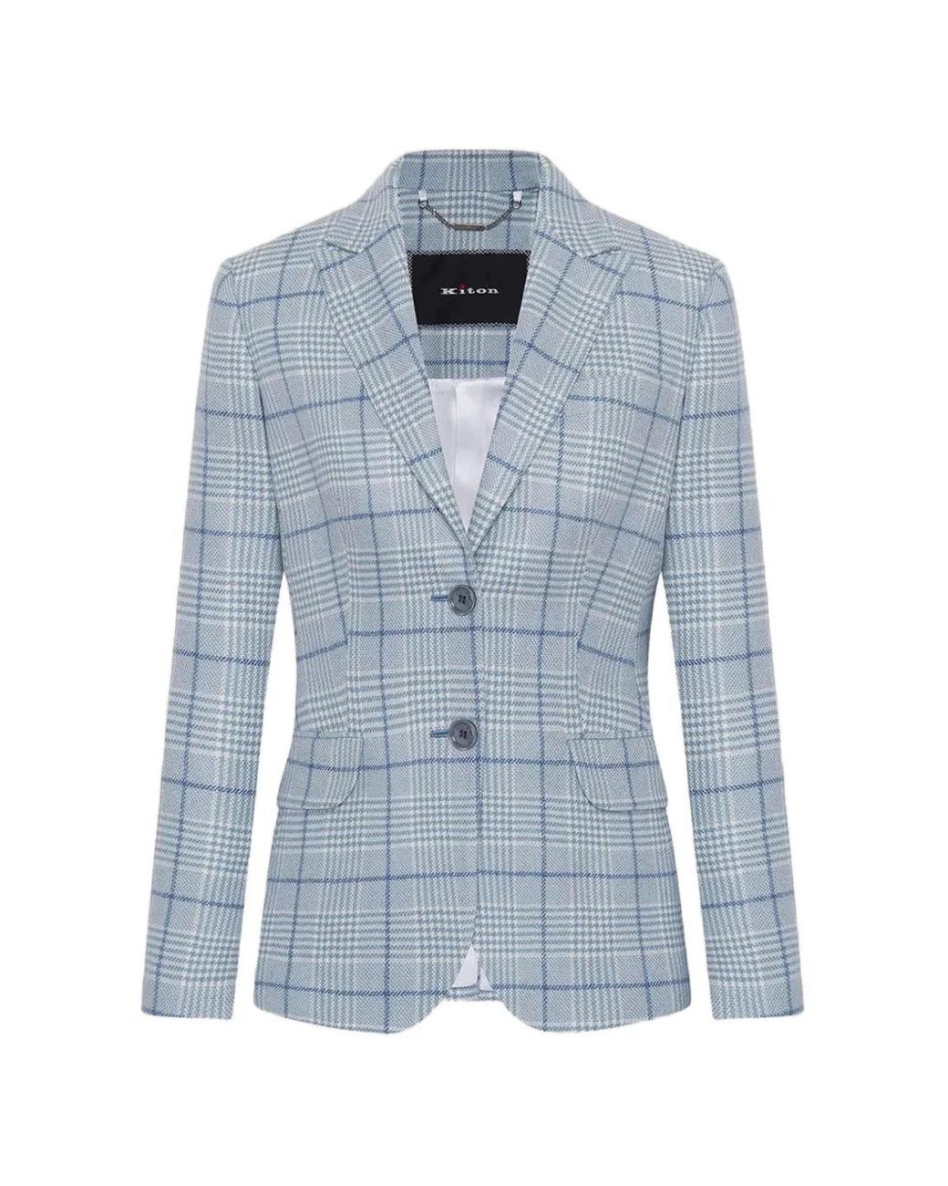 Kiton Blue Checked Single-Breasted Blazer