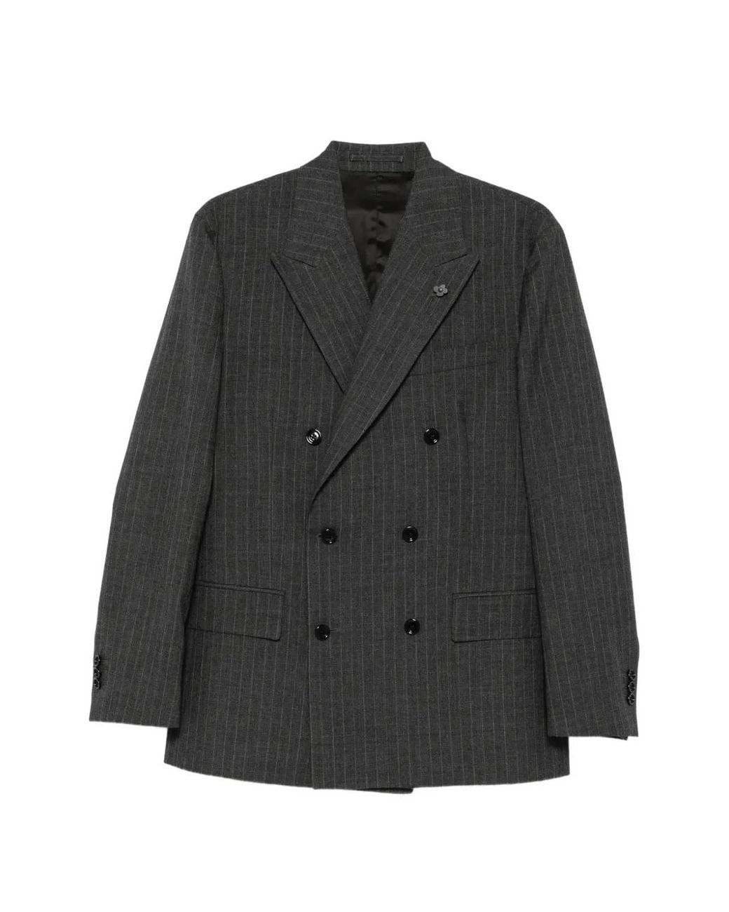 Lardini Black Pinstripe-Pattern Double-Breasted Blazer for men