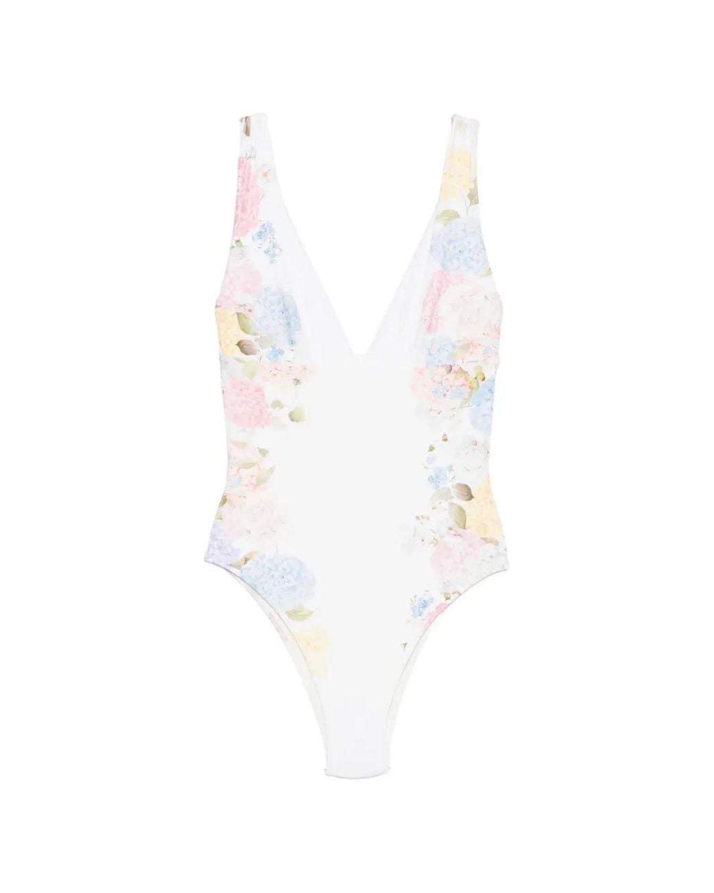 Mc2 Saint Barth White Floral-Print V-Neck Swimsuit