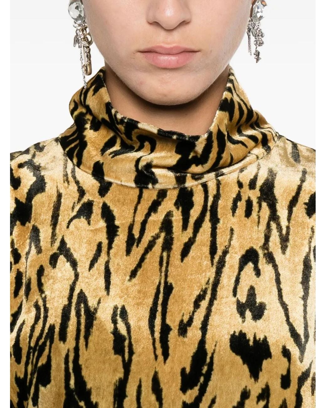 Forte_forte Metallic Mock-Neck Animal-Print T-Shirt