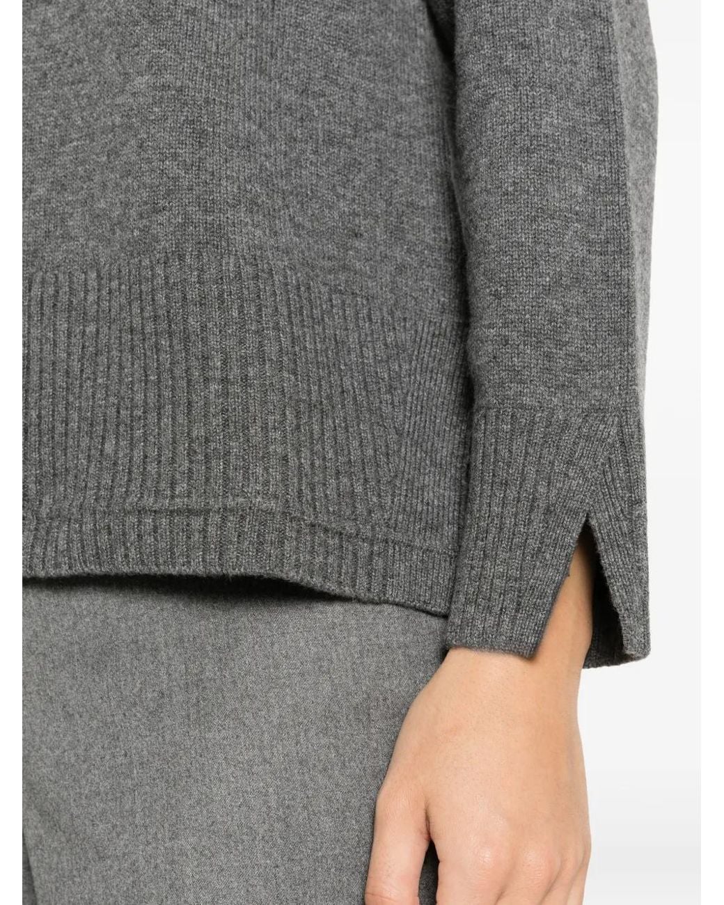 Alpha Studio Gray Ribbed-Trim Slit-Cuff Sweater