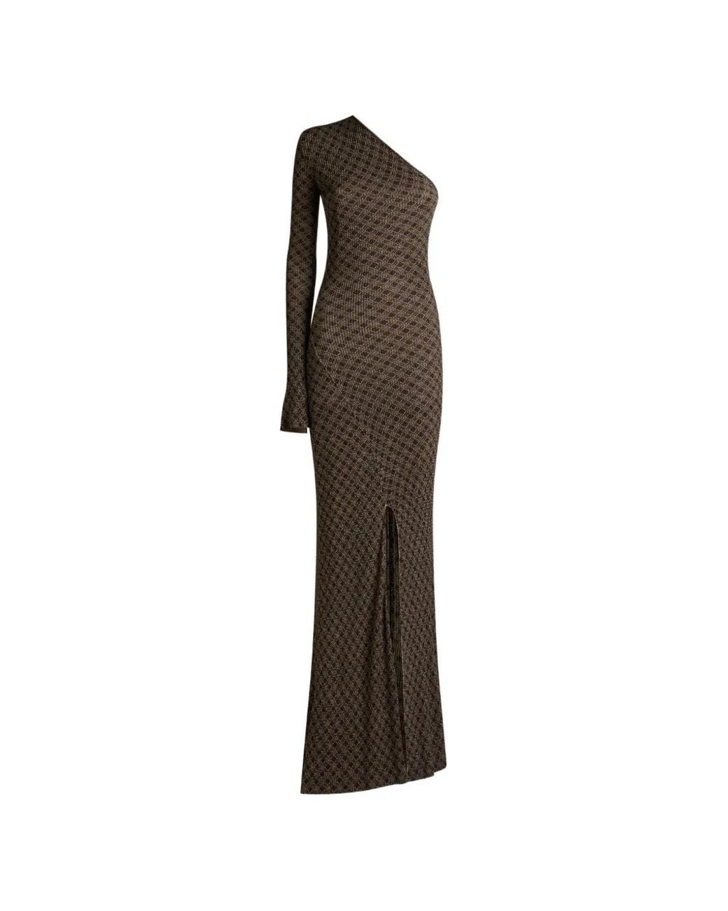 Etro Brown Robe Longue Côtelée À Motif Micro Diamant