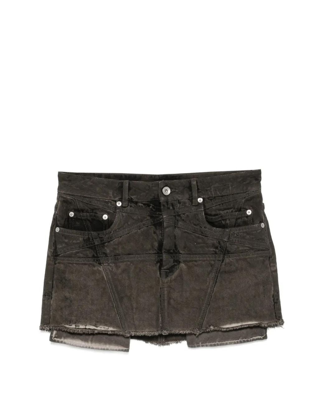 Rick Owens Black Faded Frayed-Hem Mini Skirt
