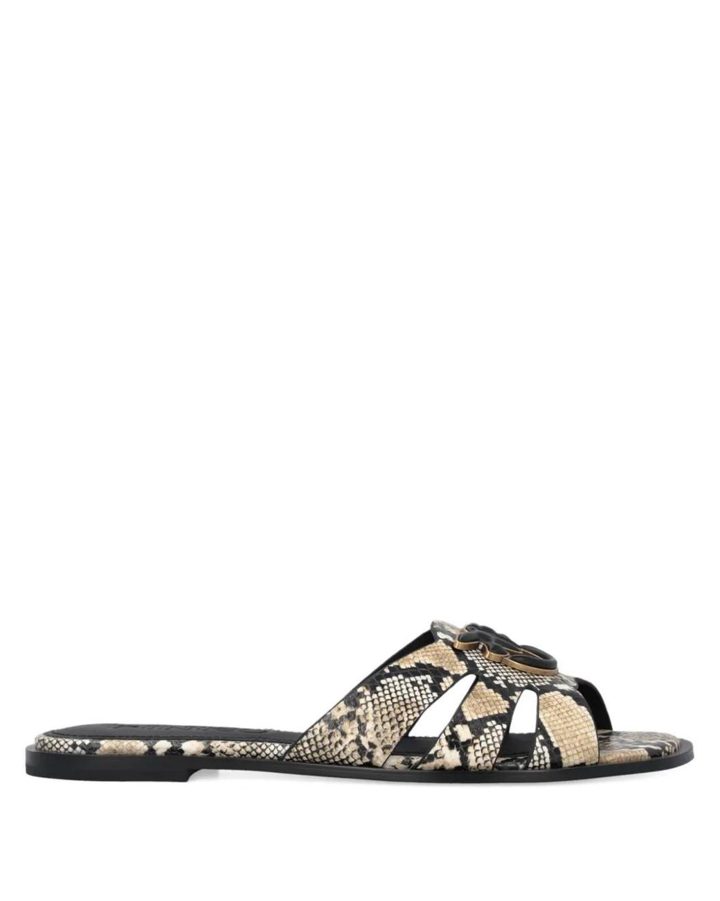 Pinko White Leather Slip-On Sandals With Python Print And Love Birds Logo