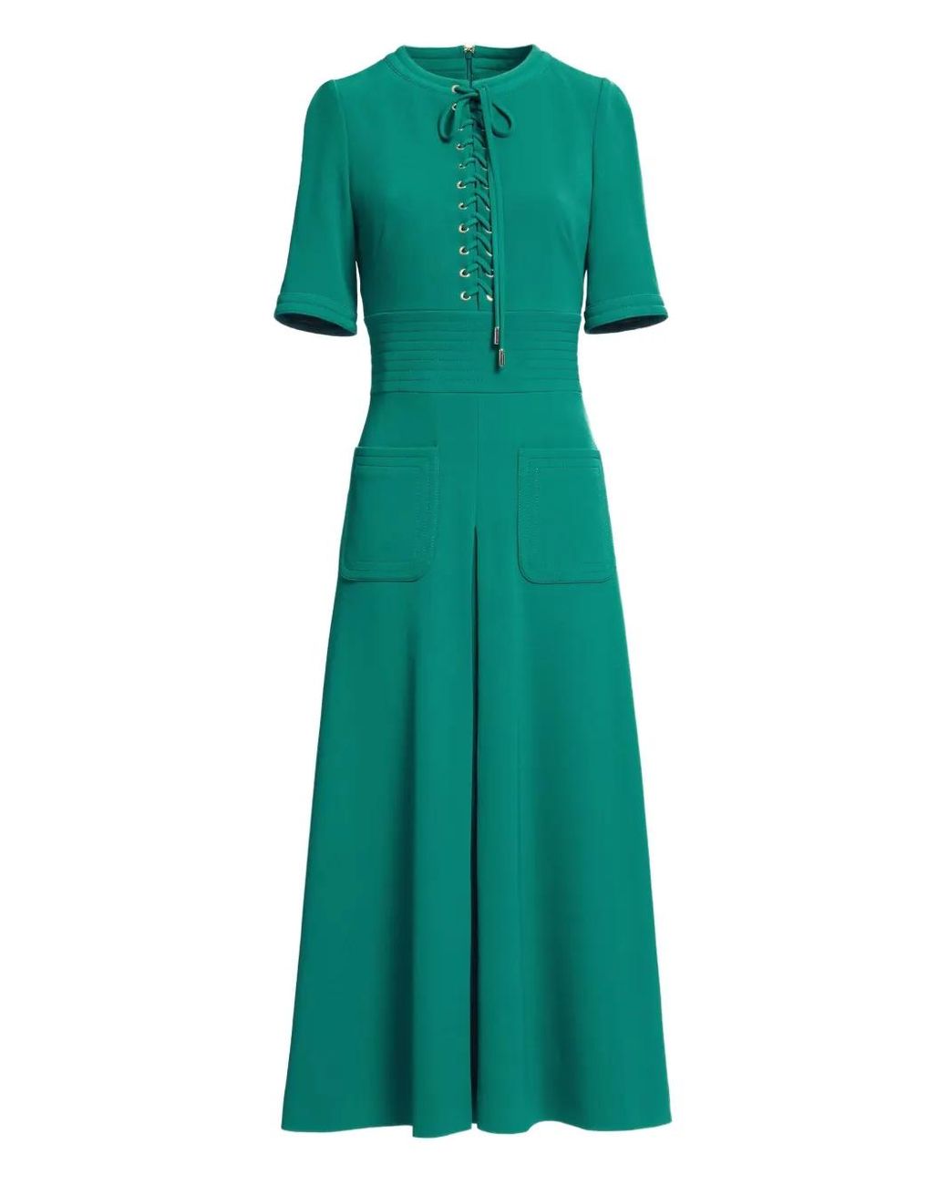 Elie Saab Cady Lace-Up Midi Dress in Green | Lyst