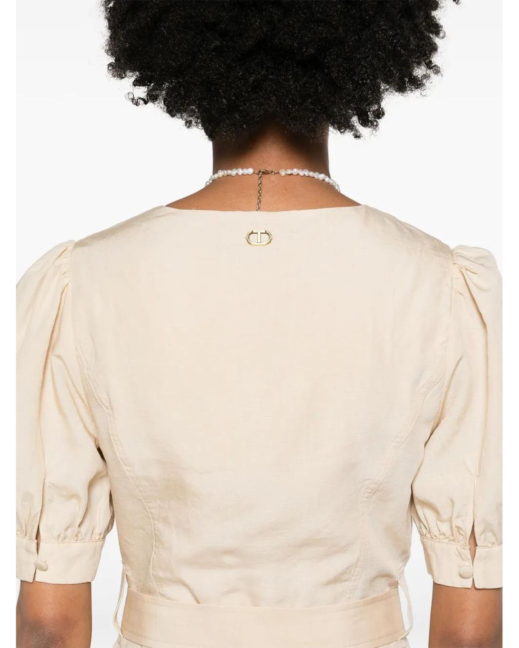 Twinset Natural Puff-Sleeves Flared Midi Dress
