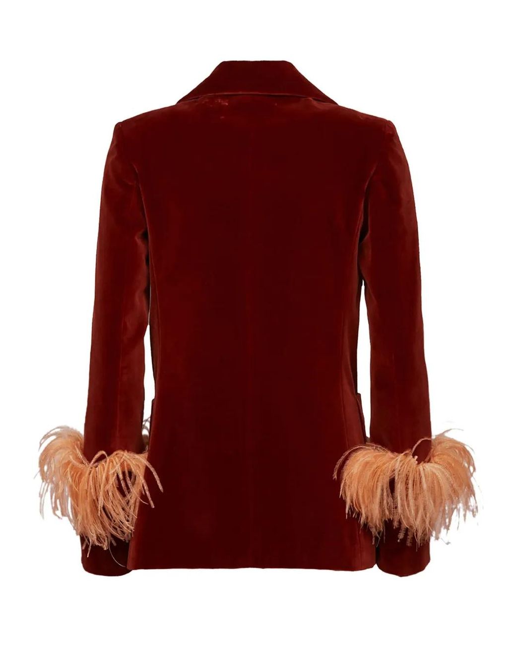 LaDoubleJ Red Cotton Keaton Feather-Trimmed Blazer