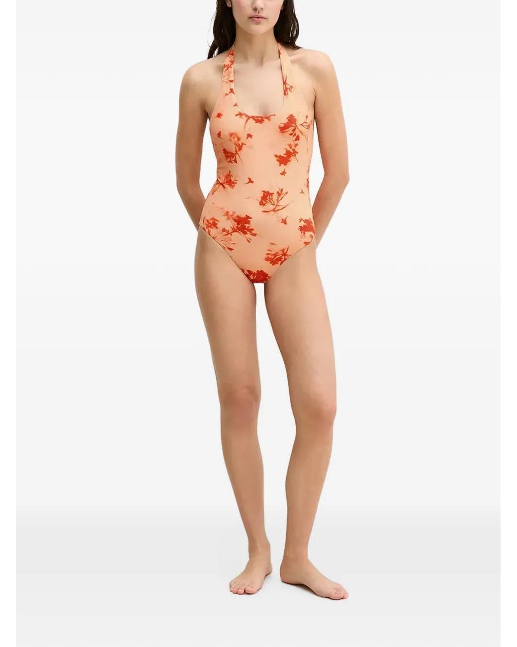 Marc O' Polo Orange Maillot De Bain Fleuri À Dos-Nu