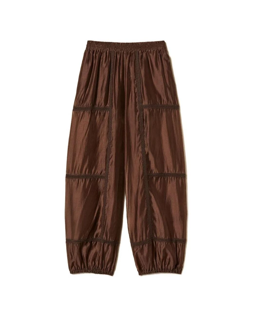 Twinset Brown Voile Joggers With Lace