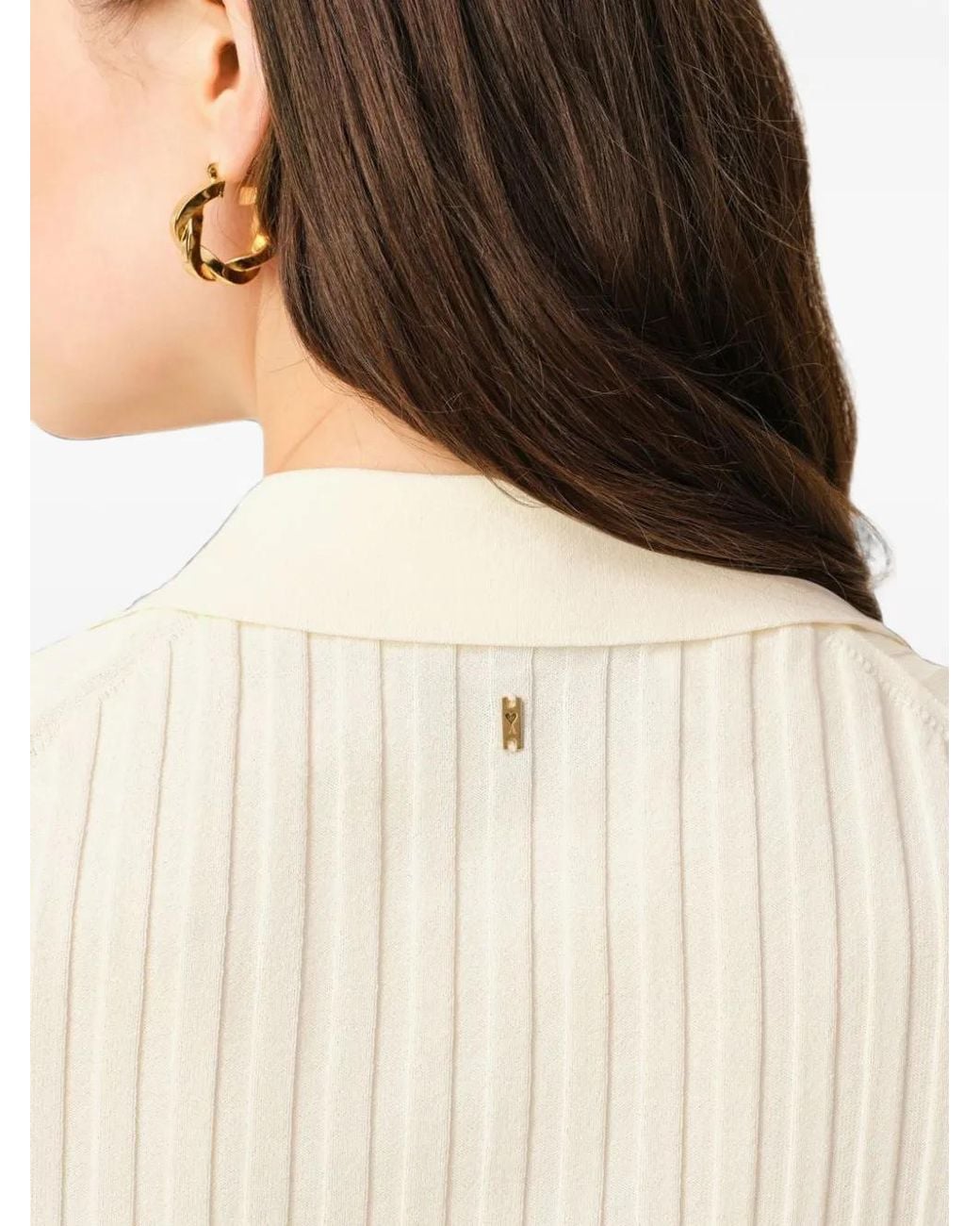 AMI White Ribbed-Knit Polo Shirt