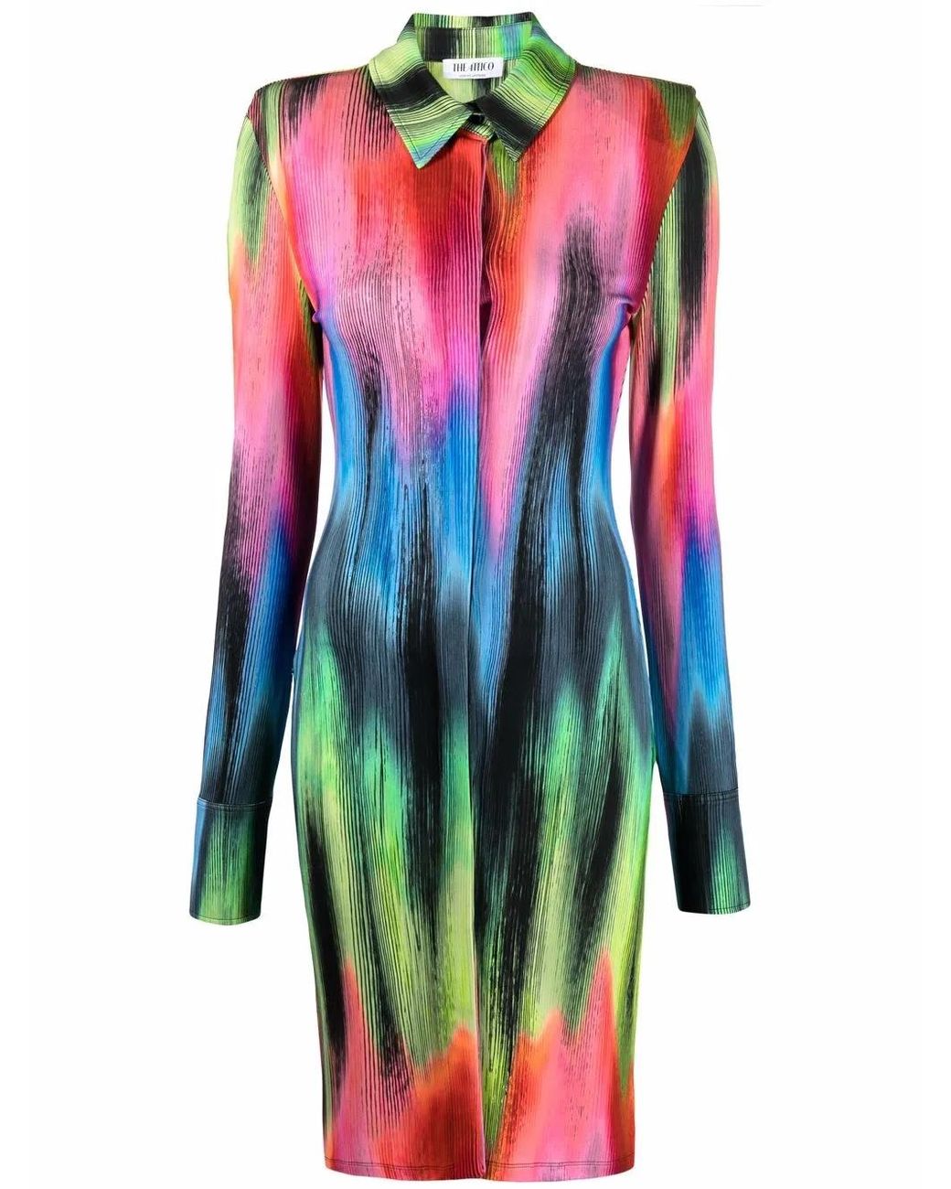 The Attico Green Graphic-Print Shirtdress