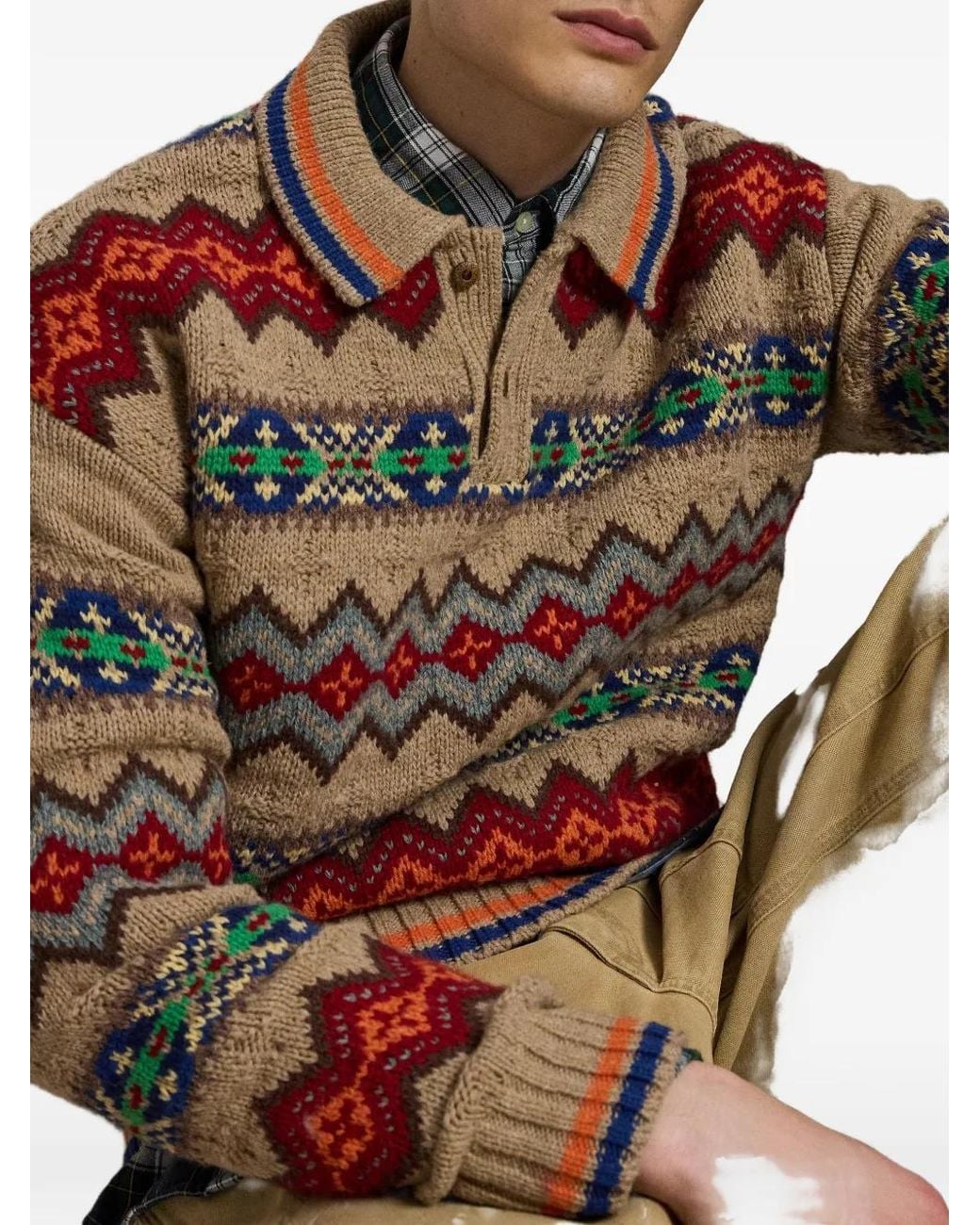 Polo Ralph Lauren Red Fair Isle Polo-Collar Sweater for men