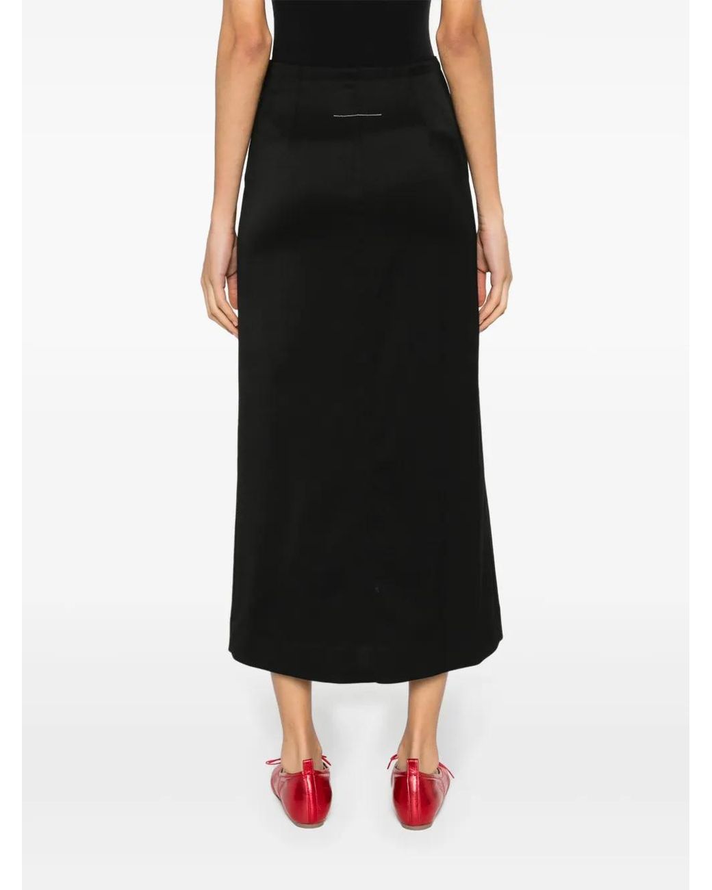 MM6 by Maison Margiela Black High-Waist Twill Midi Skirt