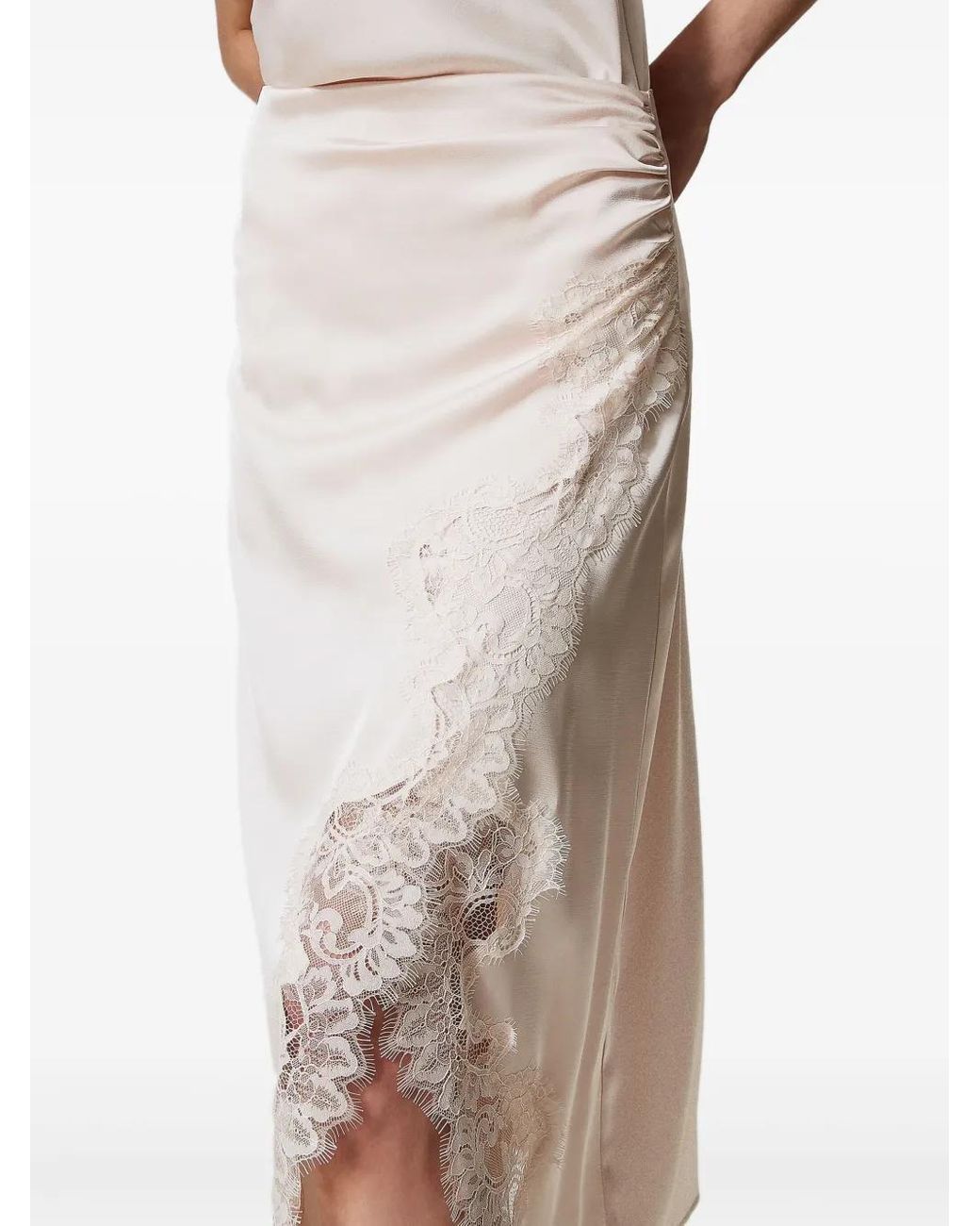 Twinset White Lace-Insert Midi Skirt