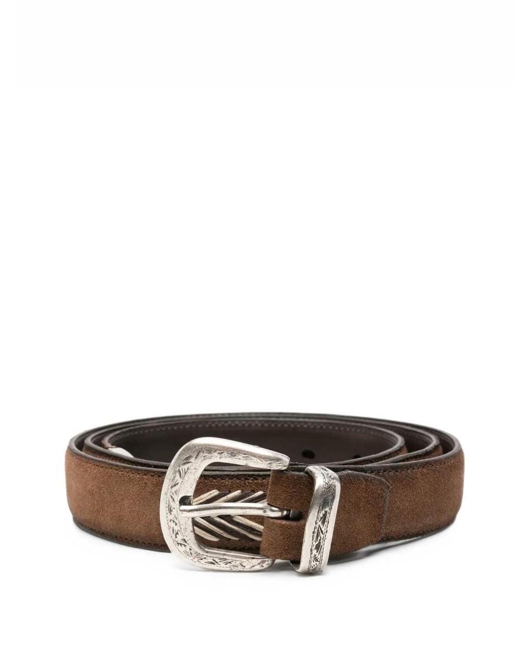 Alberto Luti Brown Engraved-Buckle Suede Belt for men