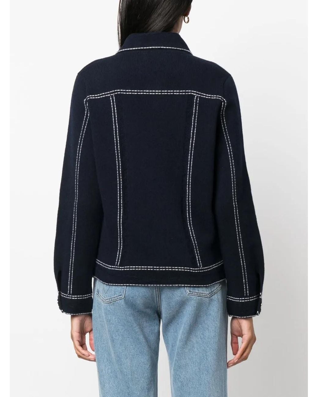 Barrie Black Contrast-Stitching Denim-Effect Jacket